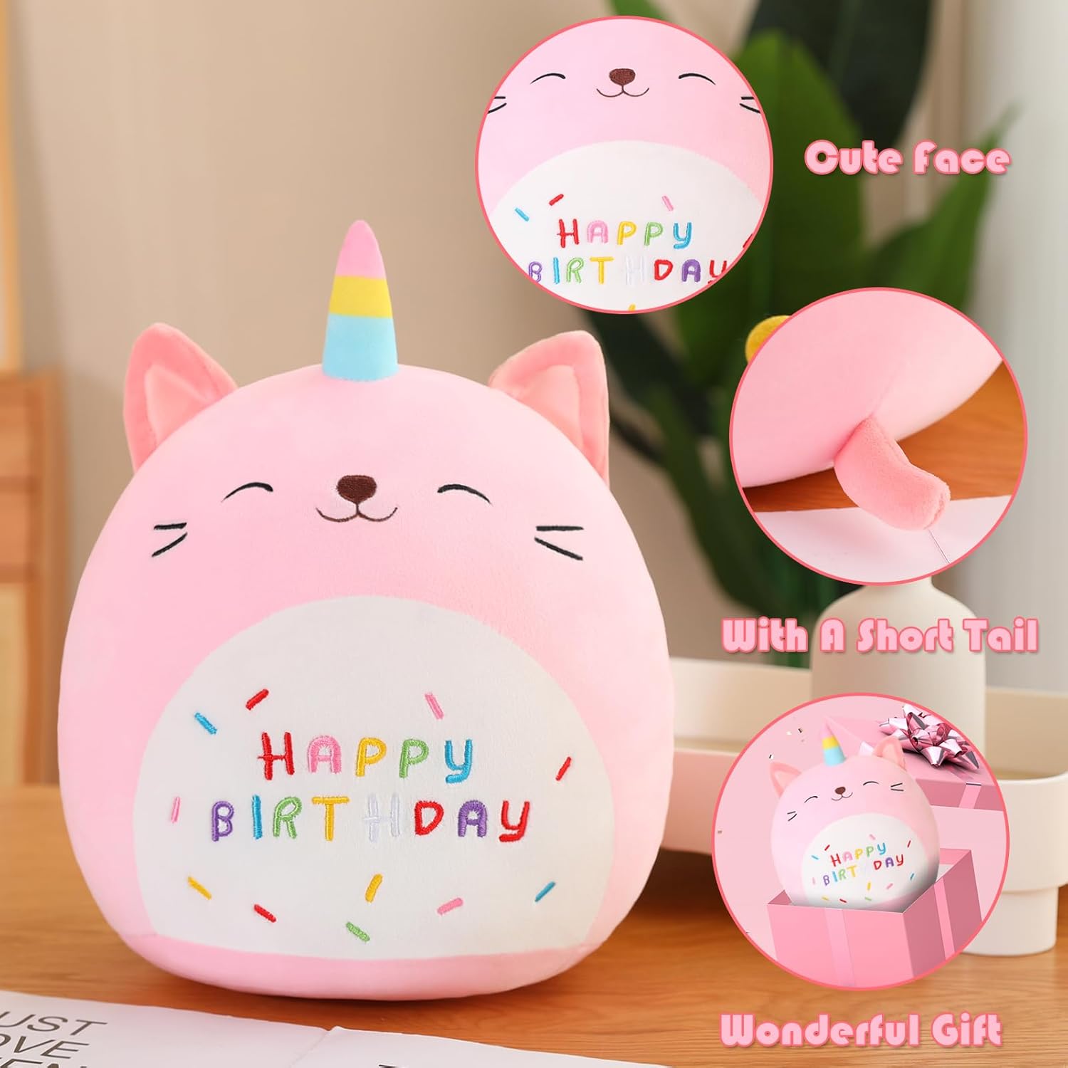 SQEQE 10 Inch Pink Unicorn Cat Plush Toy