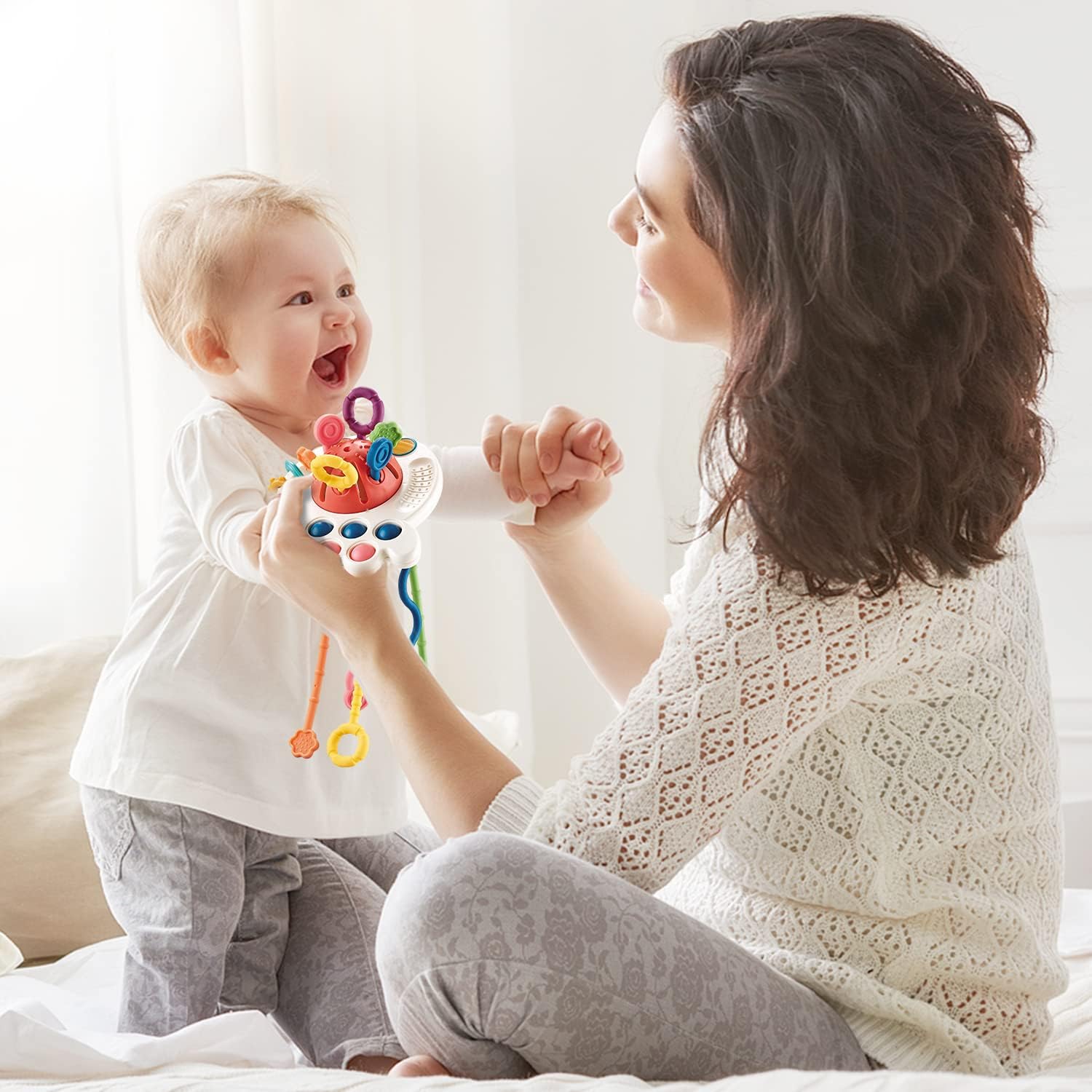 Oueyes Montessori Pull String Toy for 6-18 Months Babies