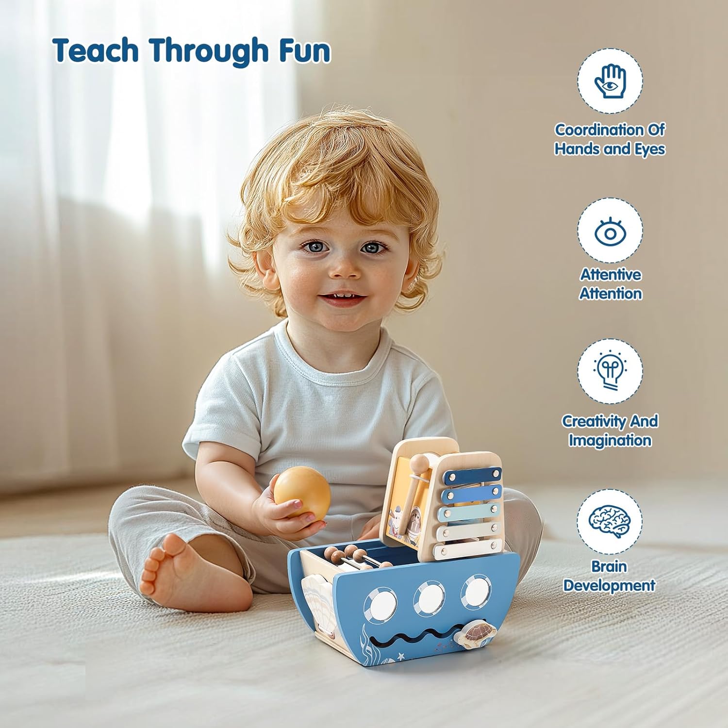 Promise Babe 5-in-1 Wooden Activity Cube - Ocean Theme