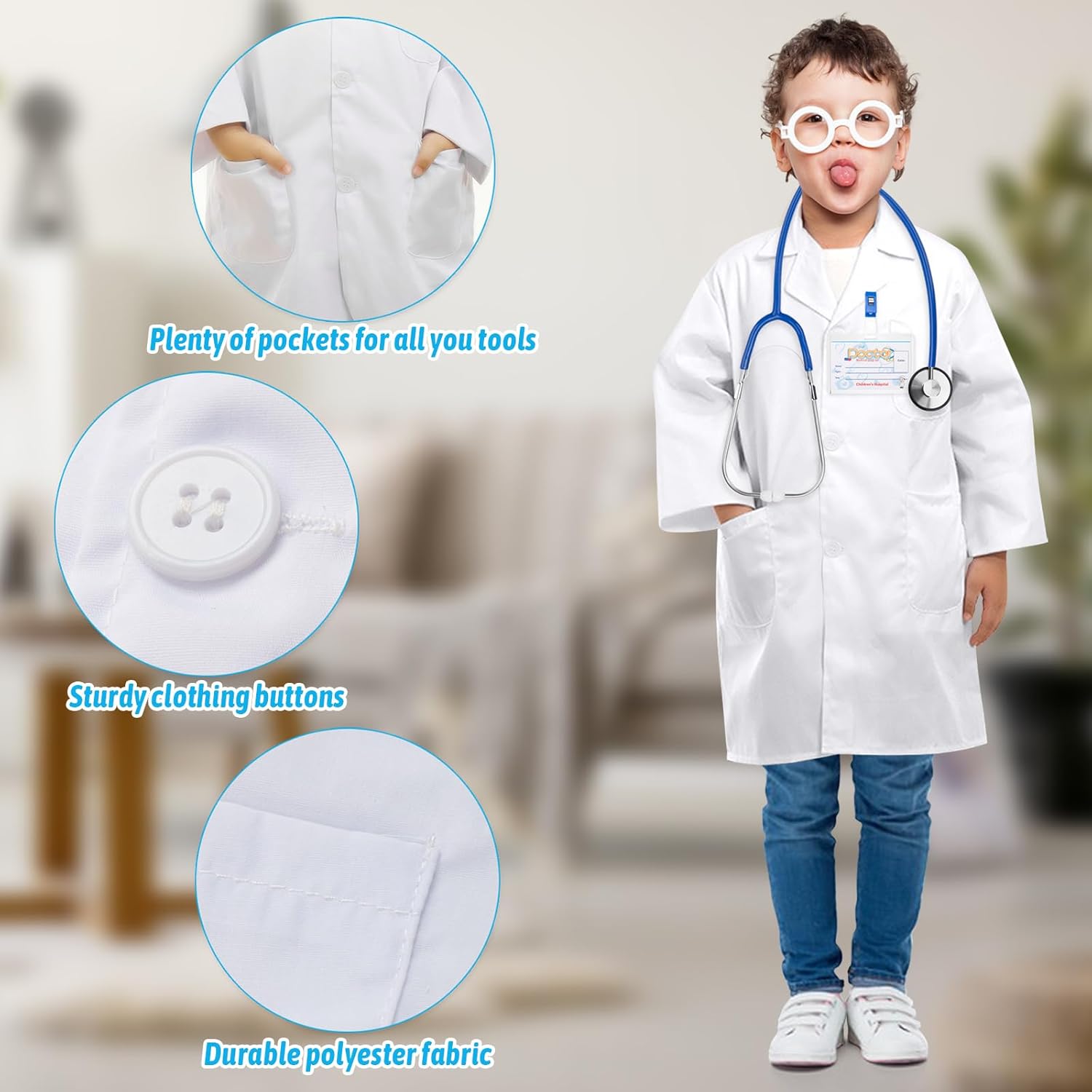 ERDOGLY Doctor Costume for Kids Toddler Lab Coat with Stethoscope