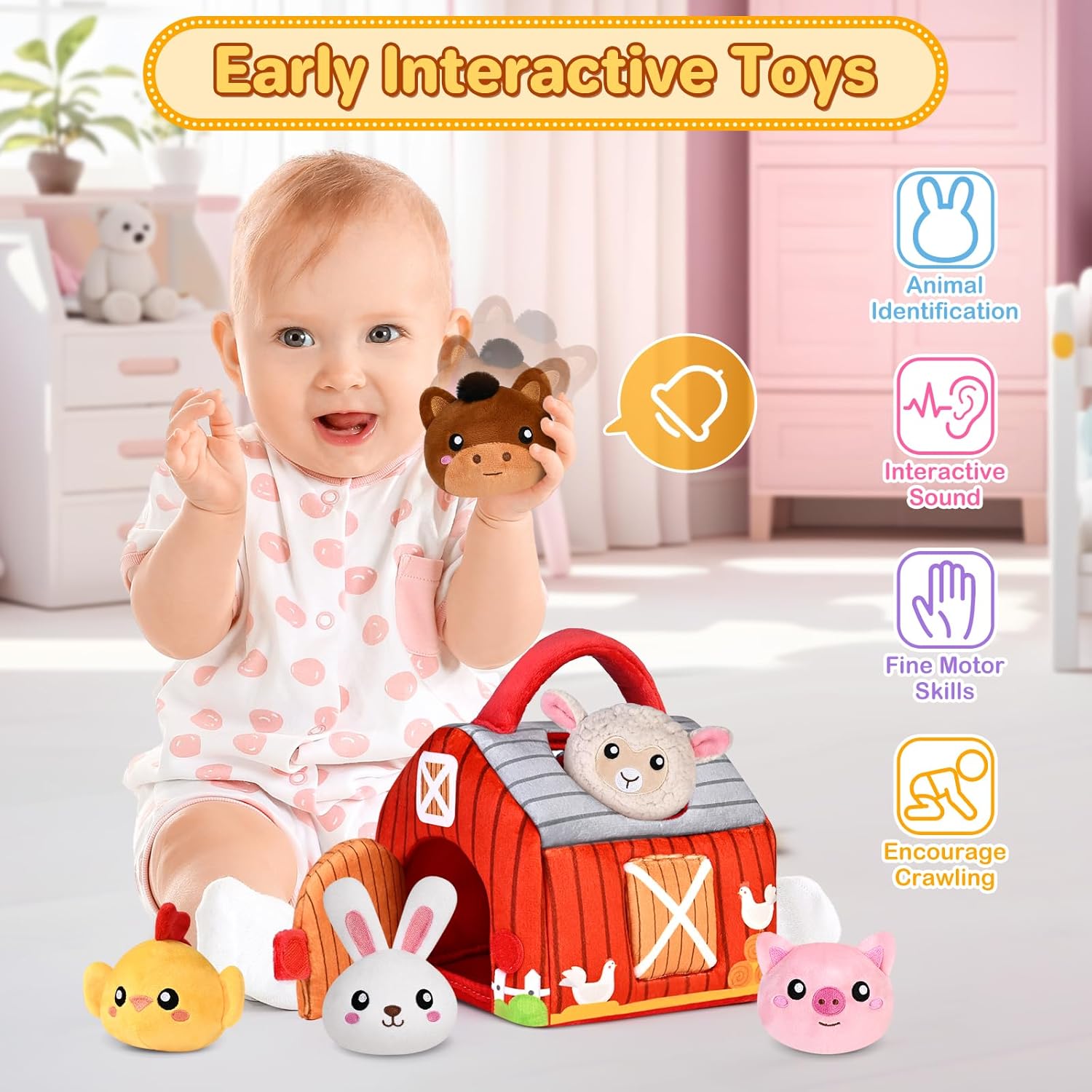 KMUYSL Plush Farm Animals Playset for Babies 0-3 Years