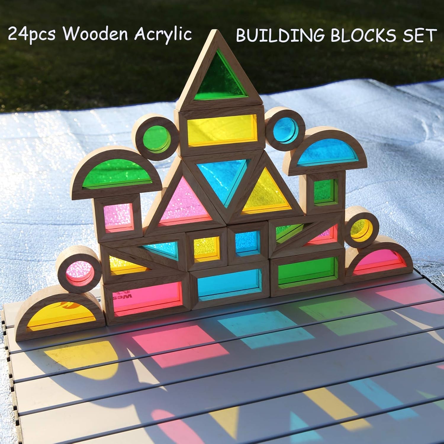 GRAY ORANGE 24 Piece Rainbow Wooden Blocks Set