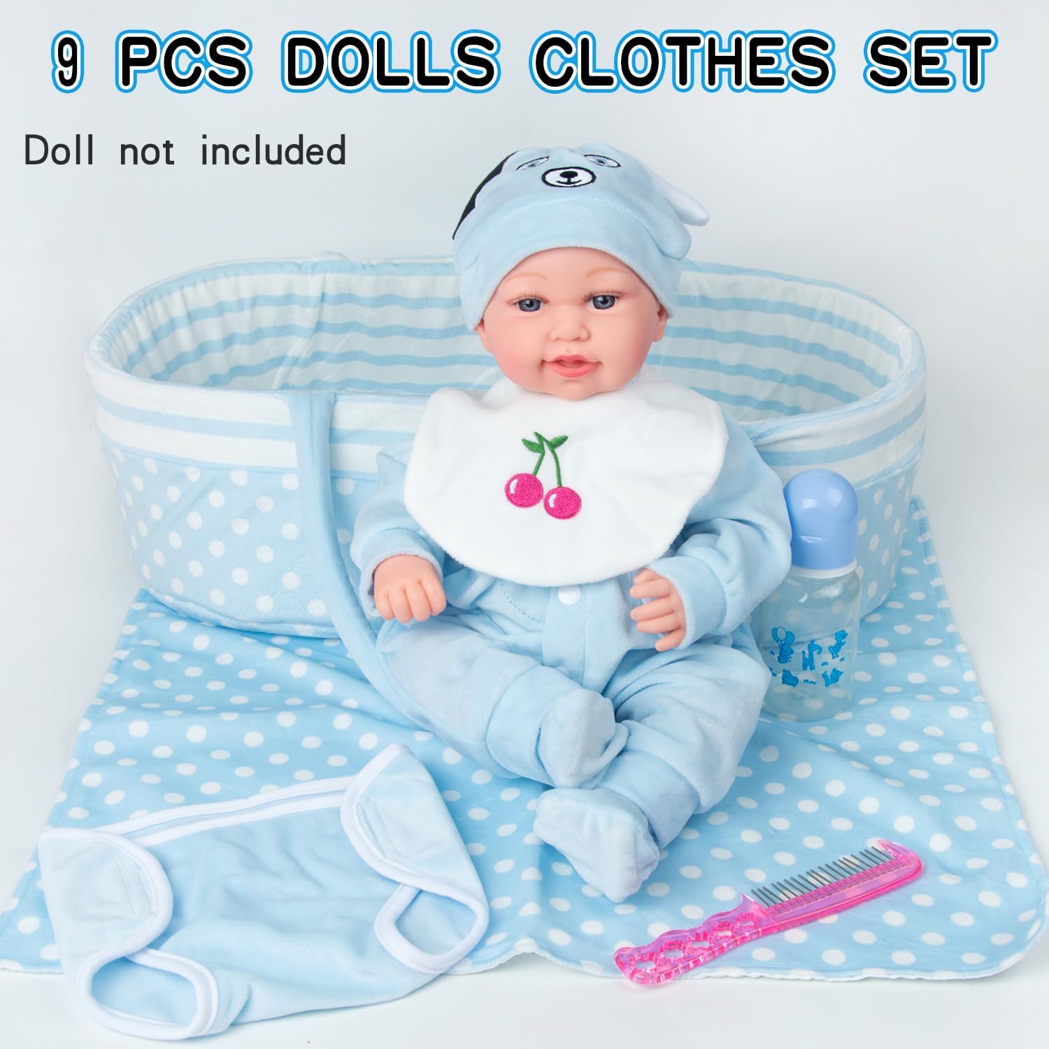 Pedolltree Reborn Baby Doll 9 Pcs Blue Puppy Outfit Set