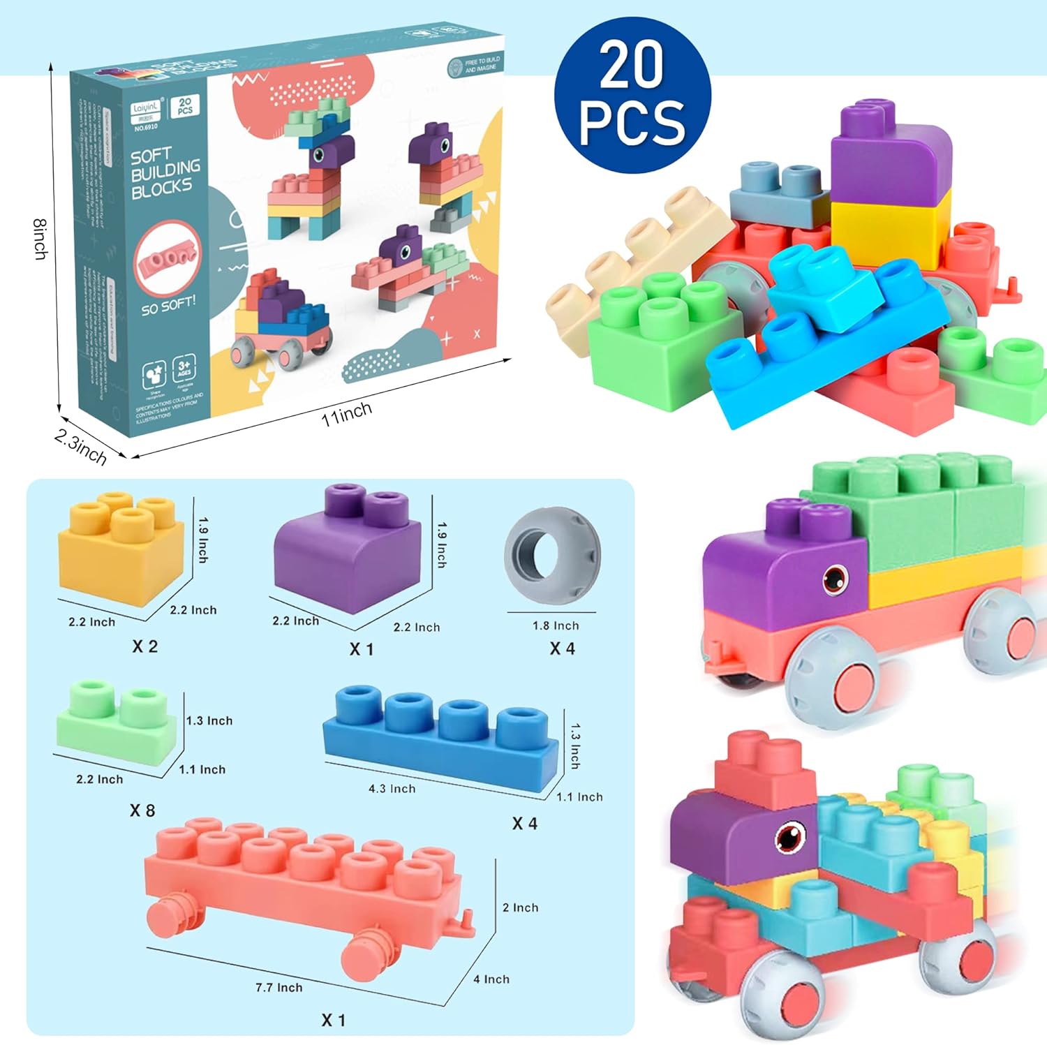 Soft Building Blocks for Toddler 20 PCS Large Stacking Blocks