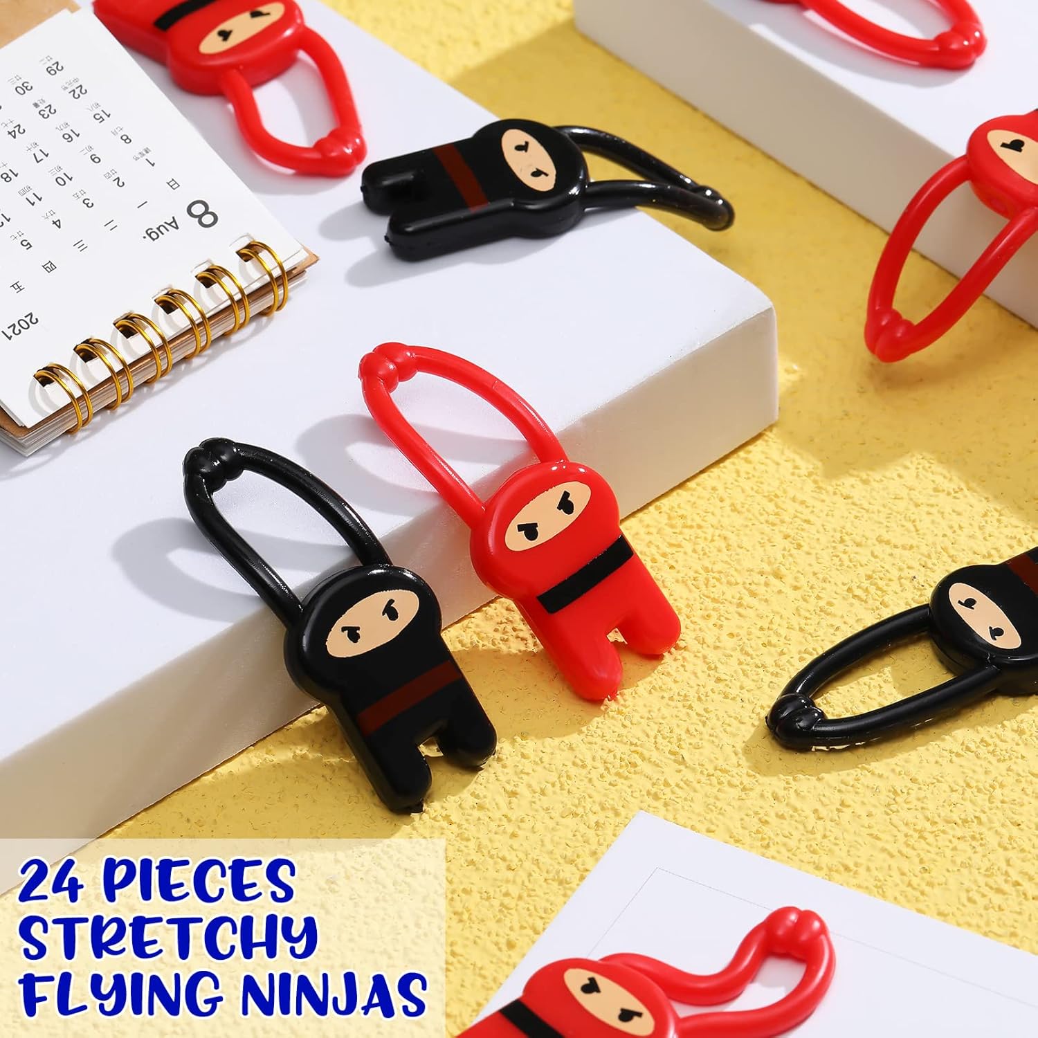 Skylety 24 Pack Stretchy Flying Ninja Toys Red Black