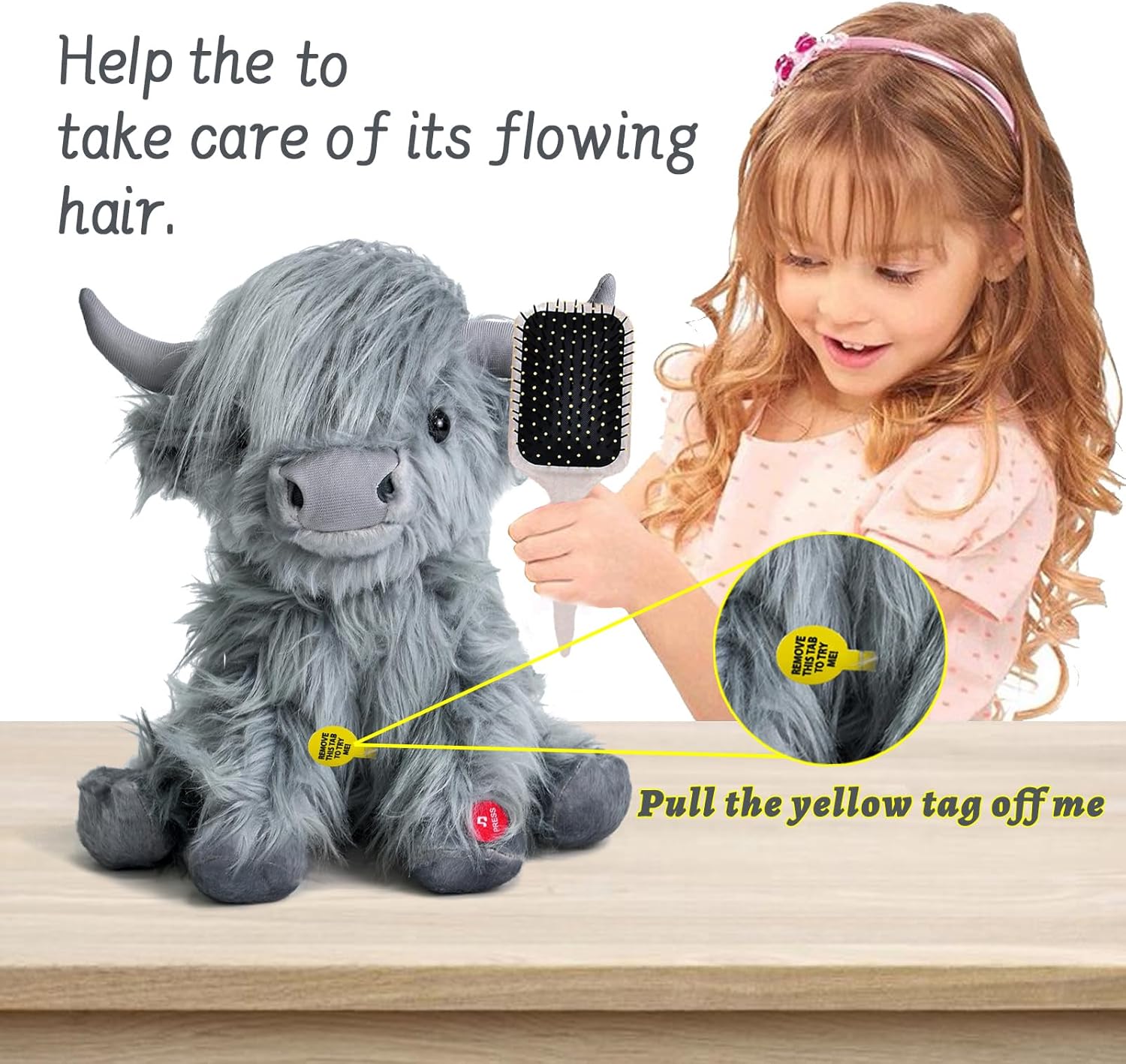 Tonpect Highland Cow Stuffed Animal with Mooing Sound 10 Inch Cuddly Farm Toy