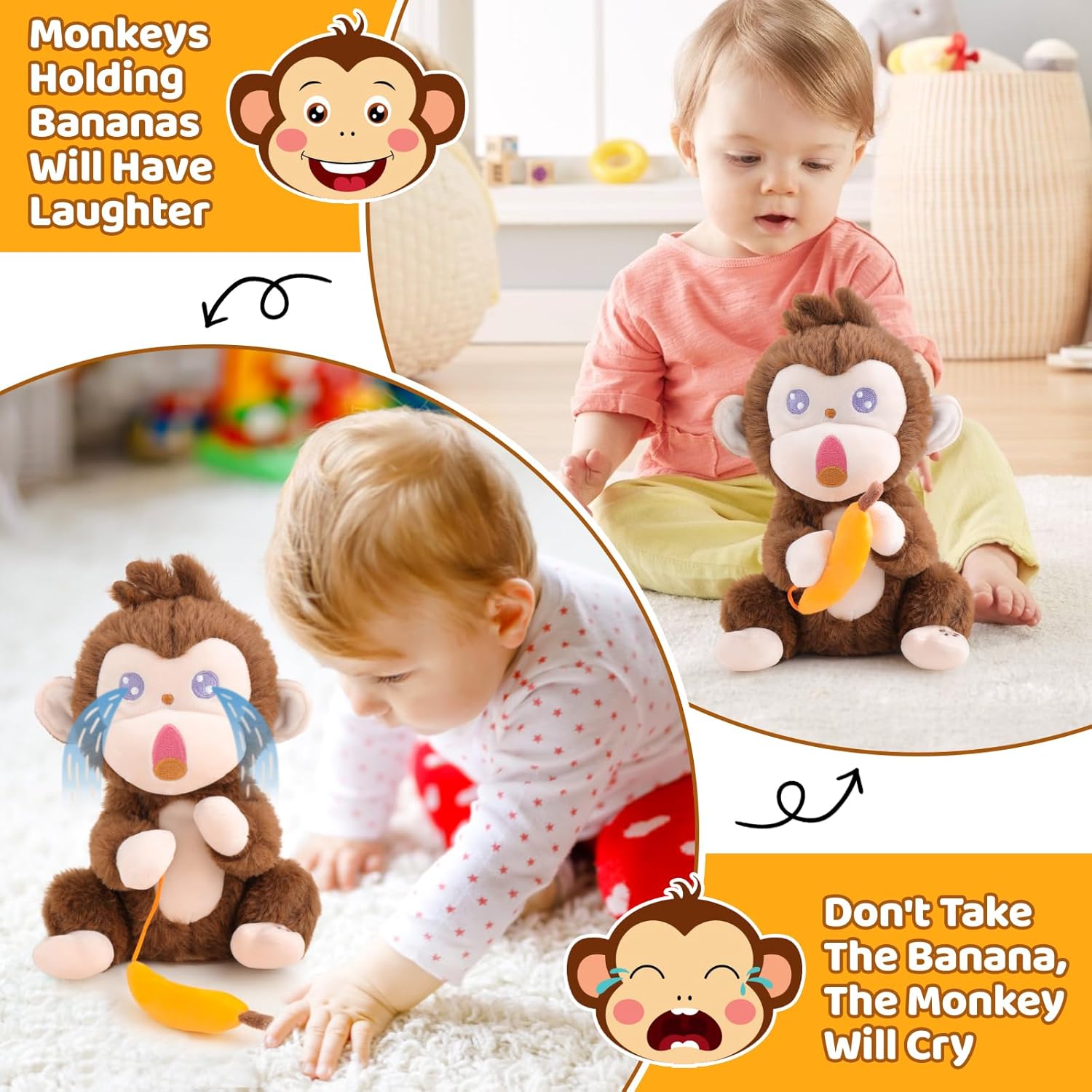 Emoin Interactive Monkey Plush Toy with Banana