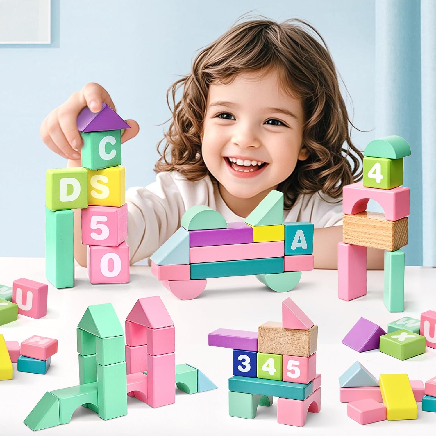 Lewo Wooden Stacking Blocks for Toddlers 1-3 Years
