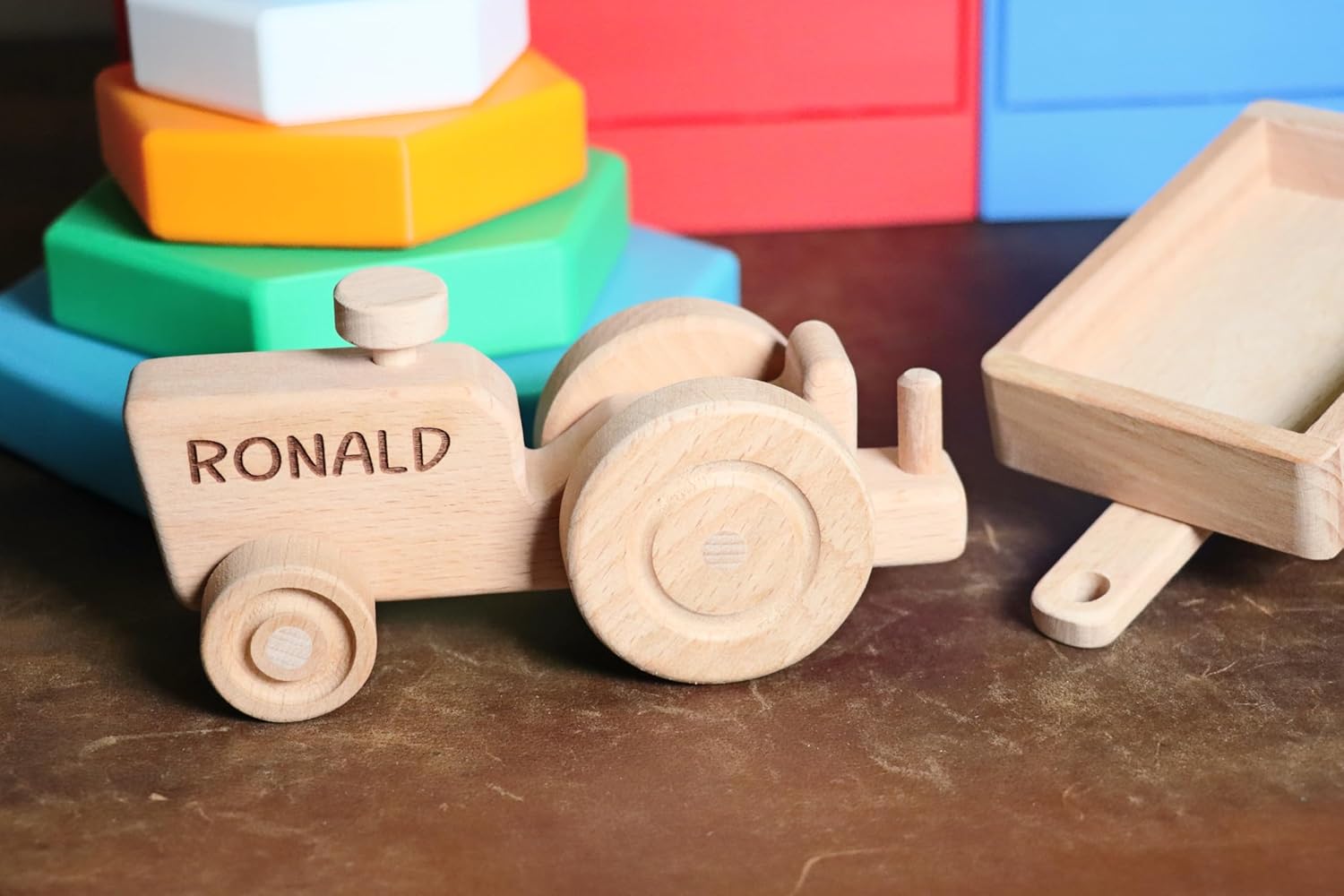 Personalized Wooden Tractor Push Toy for Baby Shower or Christmas