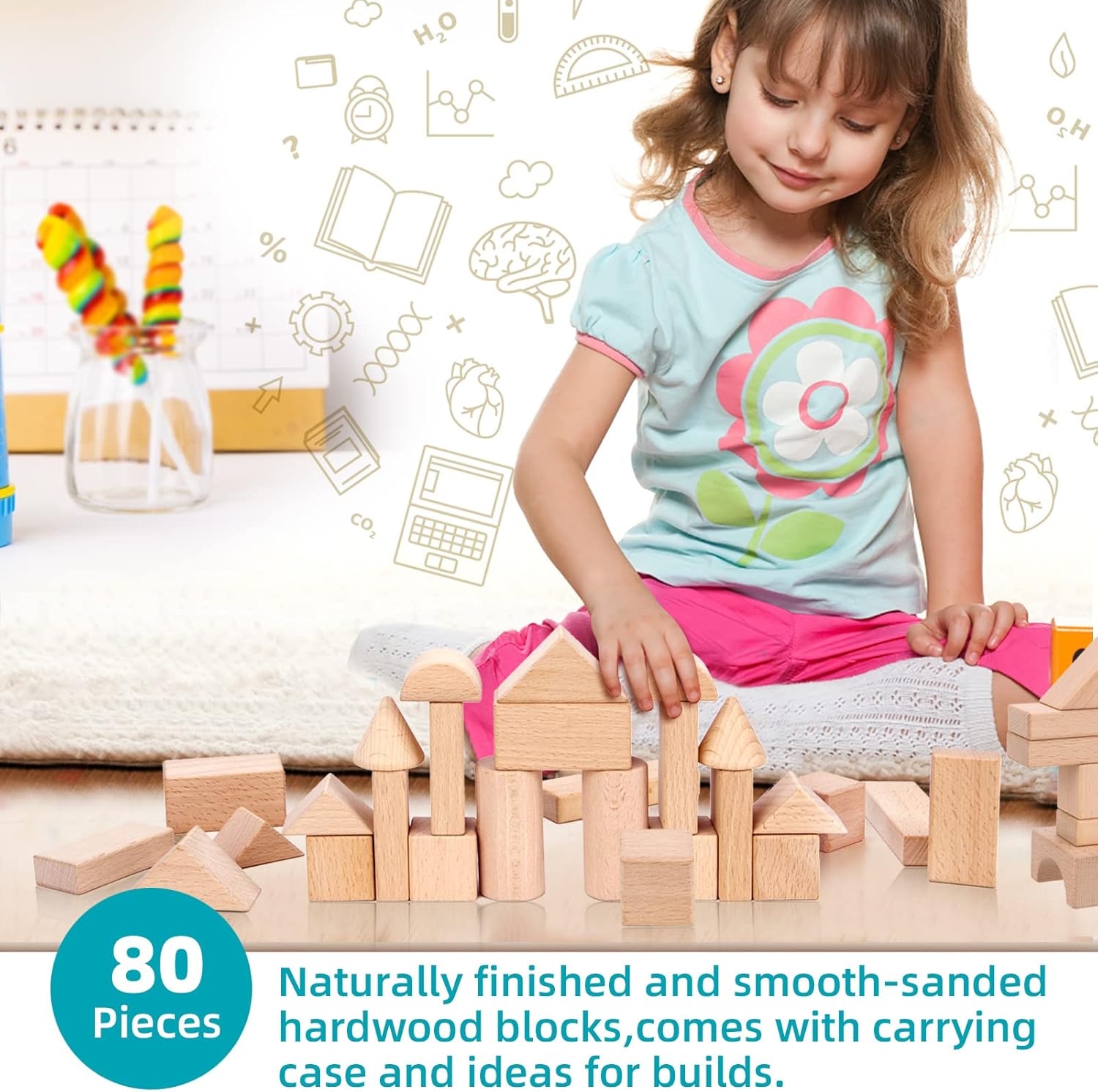 Timfuis 80 PCS Wooden Stacking Blocks Set