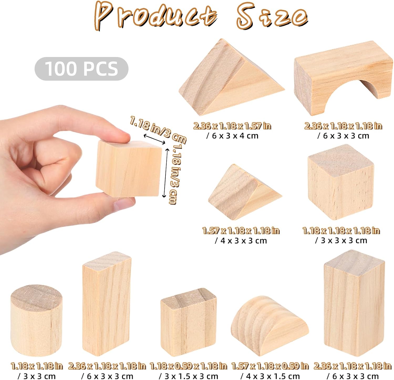 AryiHitt 100 Pcs Kids Natural Wood Building Blocks