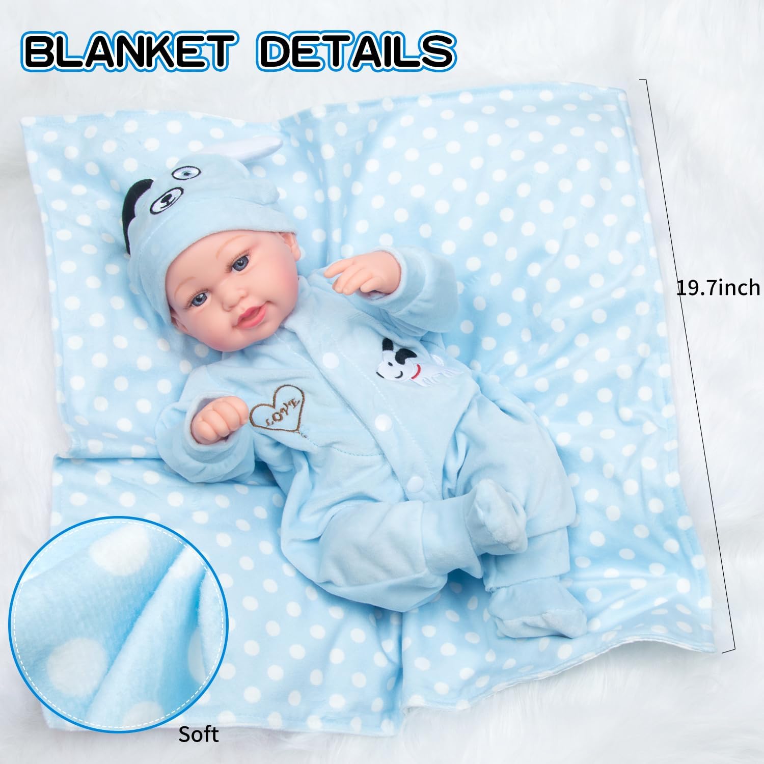Pedolltree Reborn Baby Doll 9 Pcs Blue Puppy Outfit Set