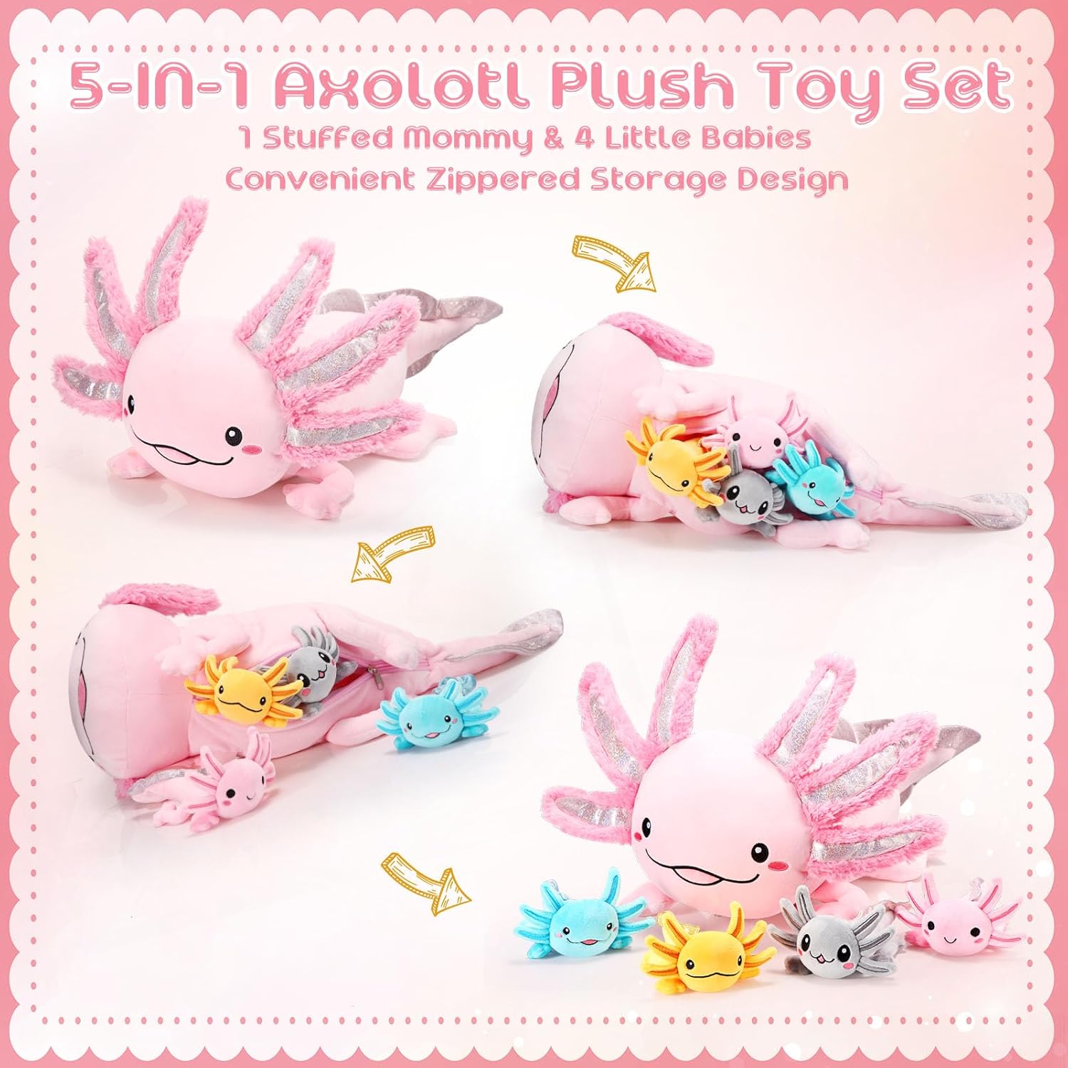Aoriher Axolotl Plush Family Set Pink