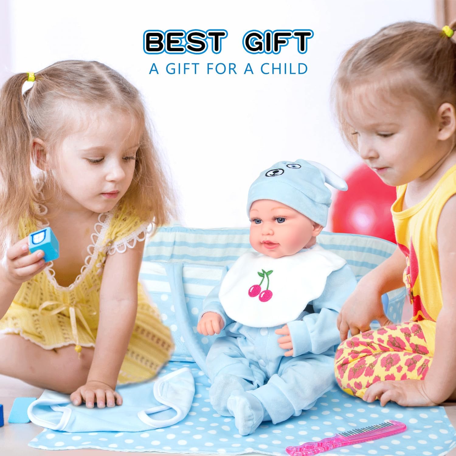 Pedolltree Reborn Baby Doll 9 Pcs Blue Puppy Outfit Set