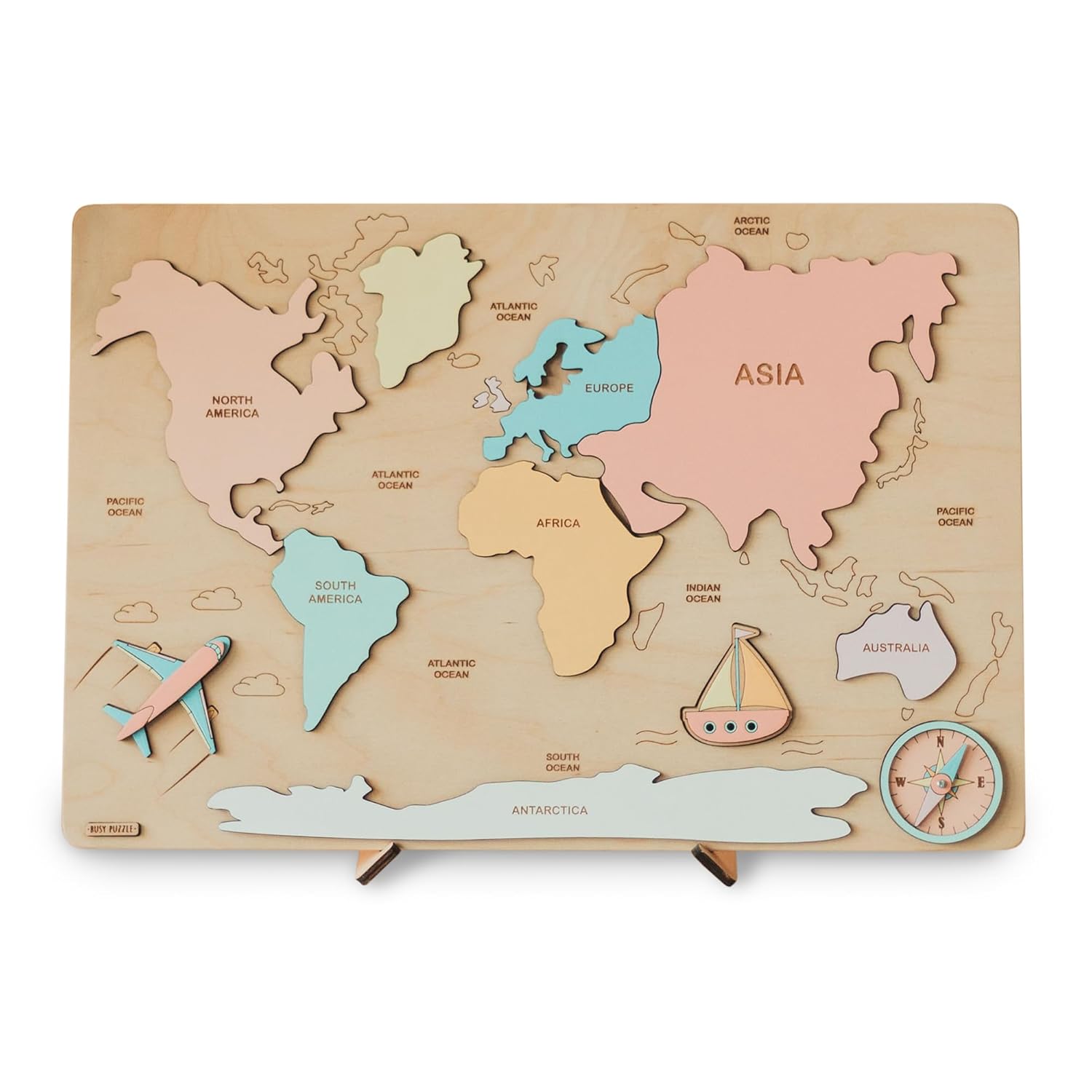 Montessori Wooden World Map Puzzle for Kids