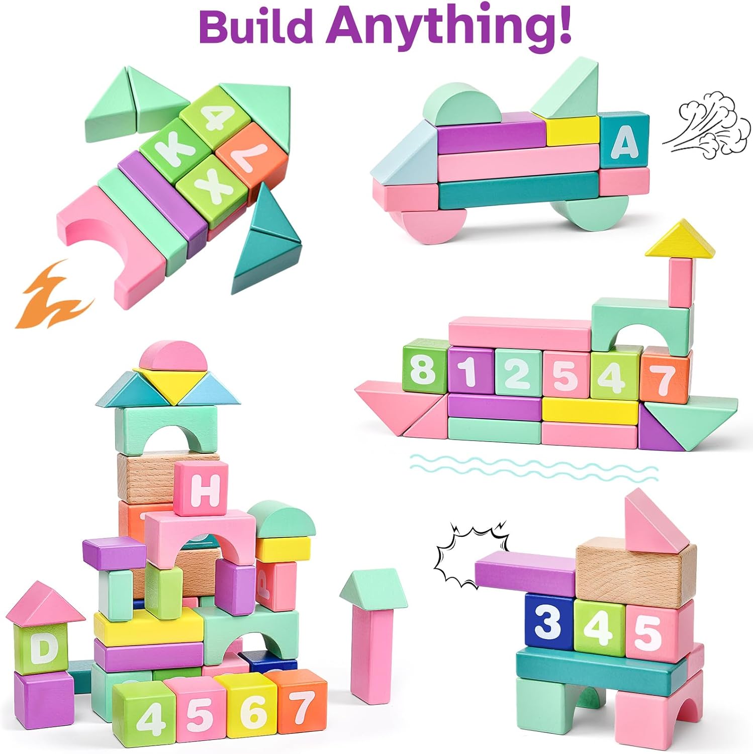 Lewo Wooden Stacking Blocks for Toddlers 1-3 Years