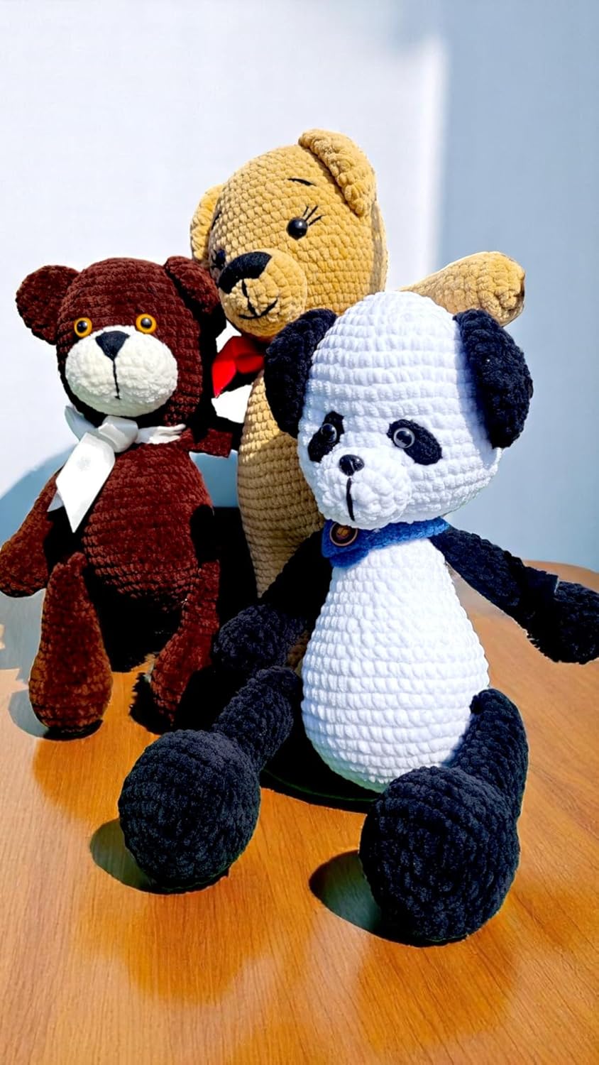 Handmade Crochet Panda Bear with Blue Scarf
