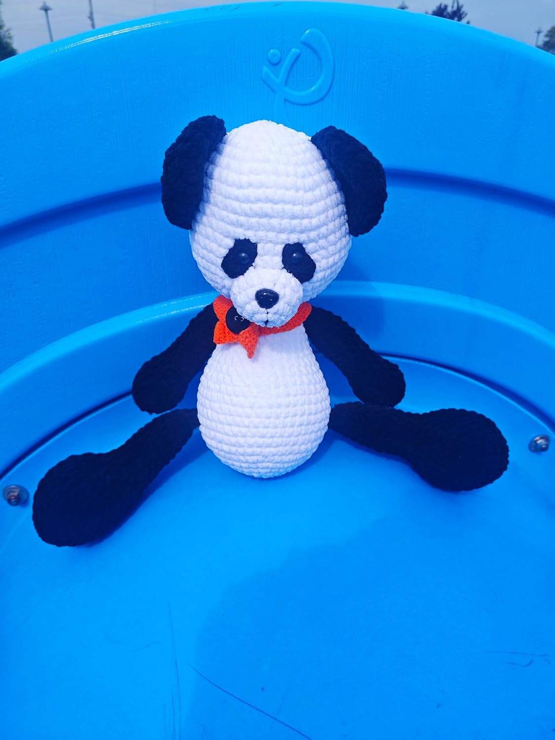 Handmade Crochet Panda Bear with Red Scarf
