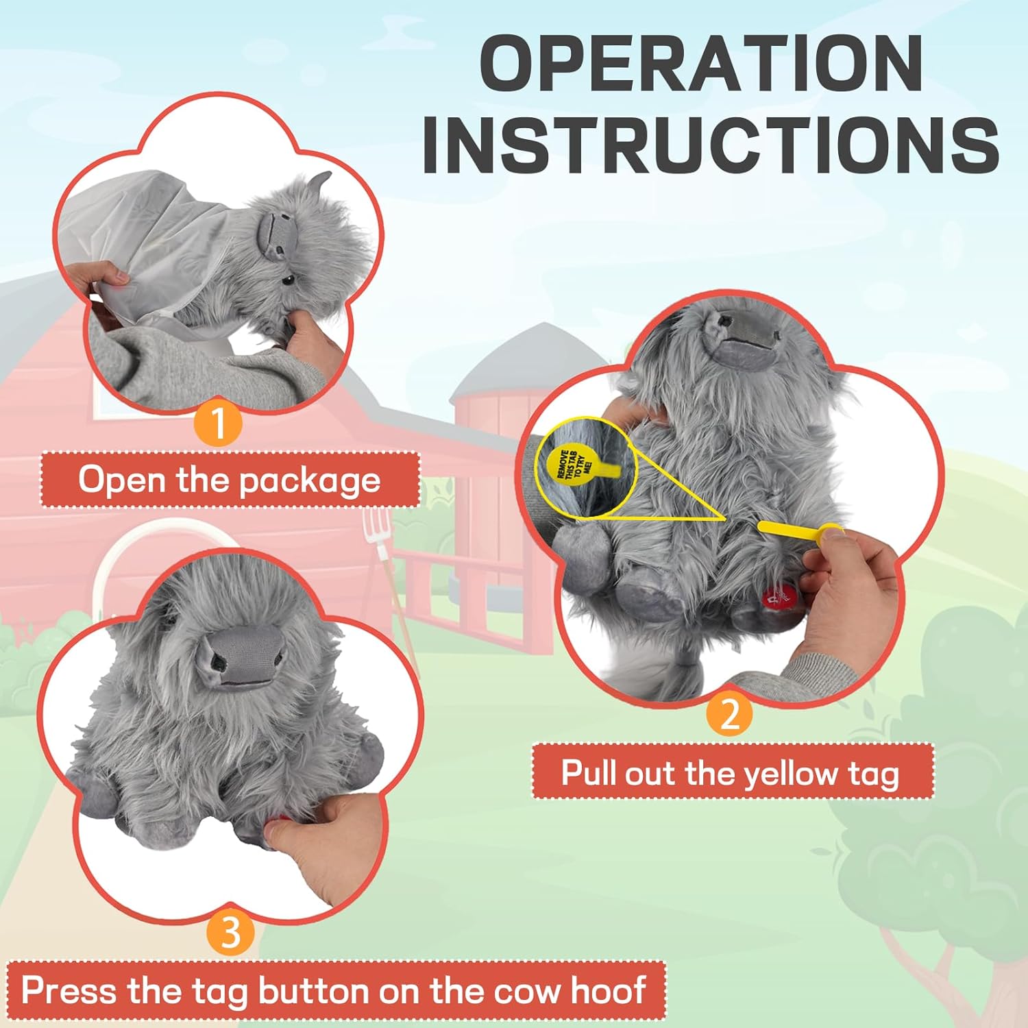Tonpect Highland Cow Stuffed Animal with Mooing Sound 10 Inch Cuddly Farm Toy