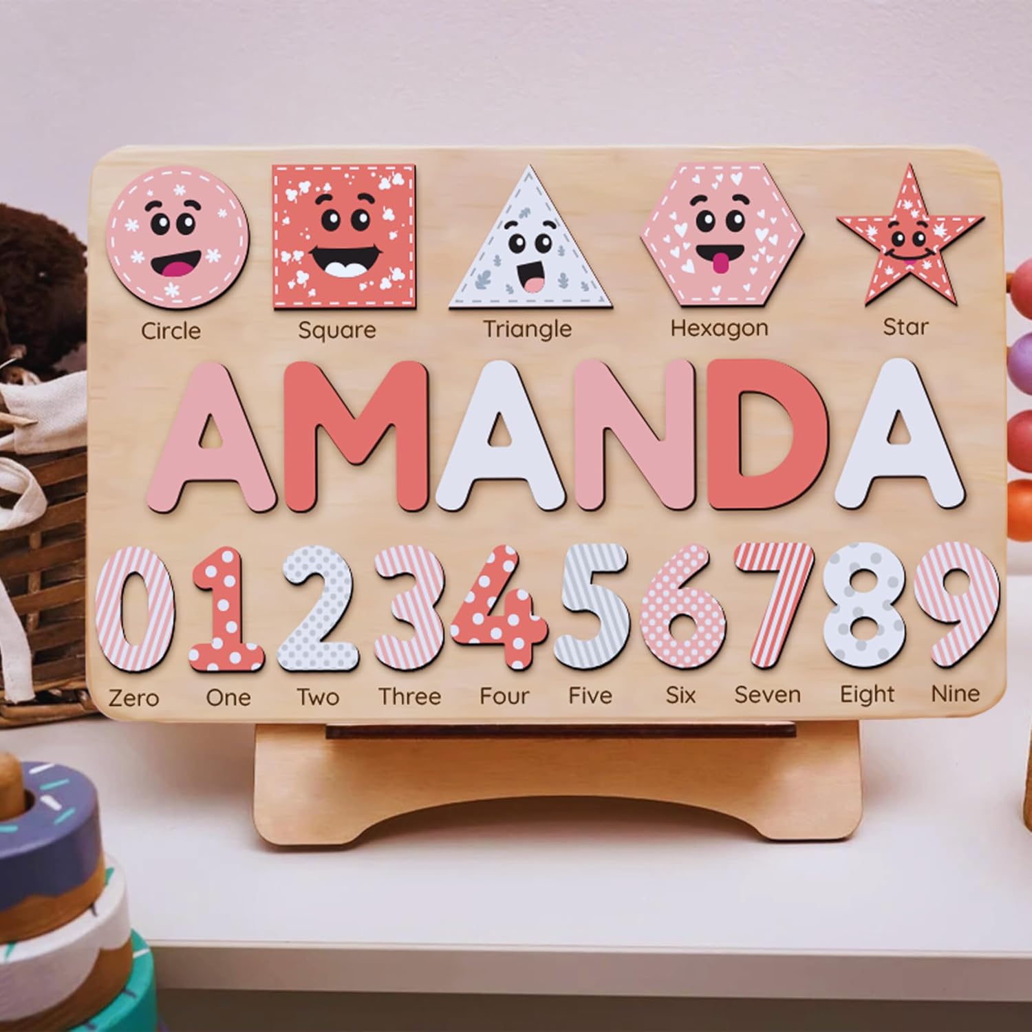 Personalized Wooden Shape Puzzle for Toddlers with Babys Name
