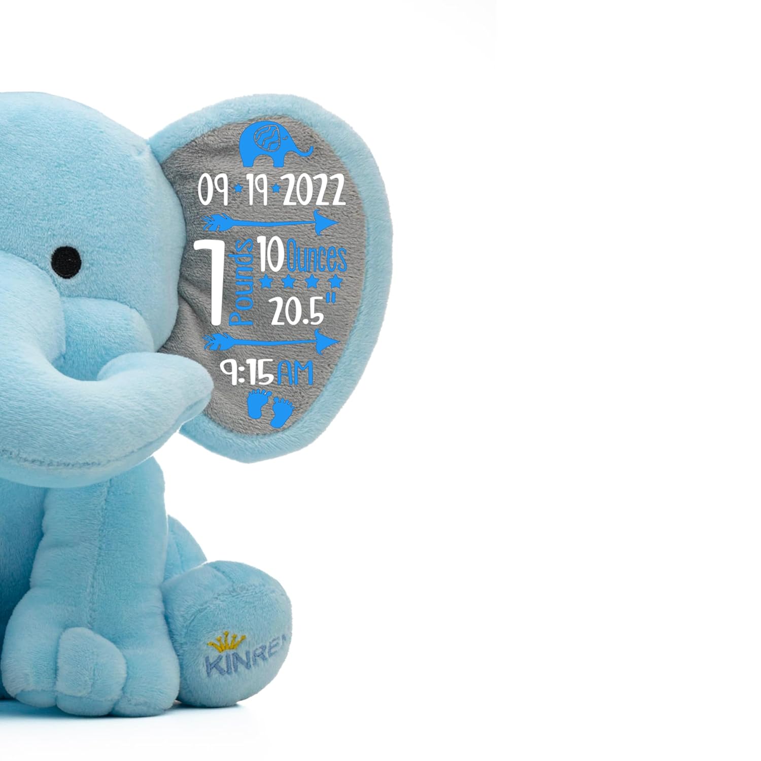 Personalized Blue Elephant Stuffed Animal - 9 Inch Baby Keepsake