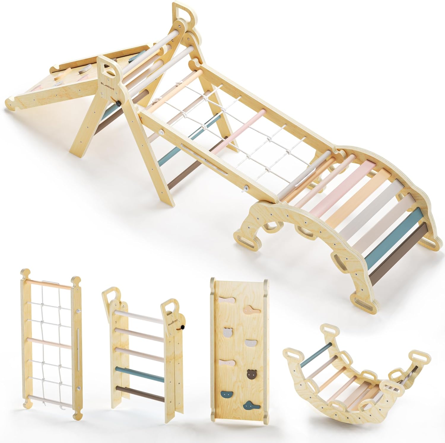 BlueWood 8-in-1 Pikler Triangle Climbing Set - Mauve Pink 1