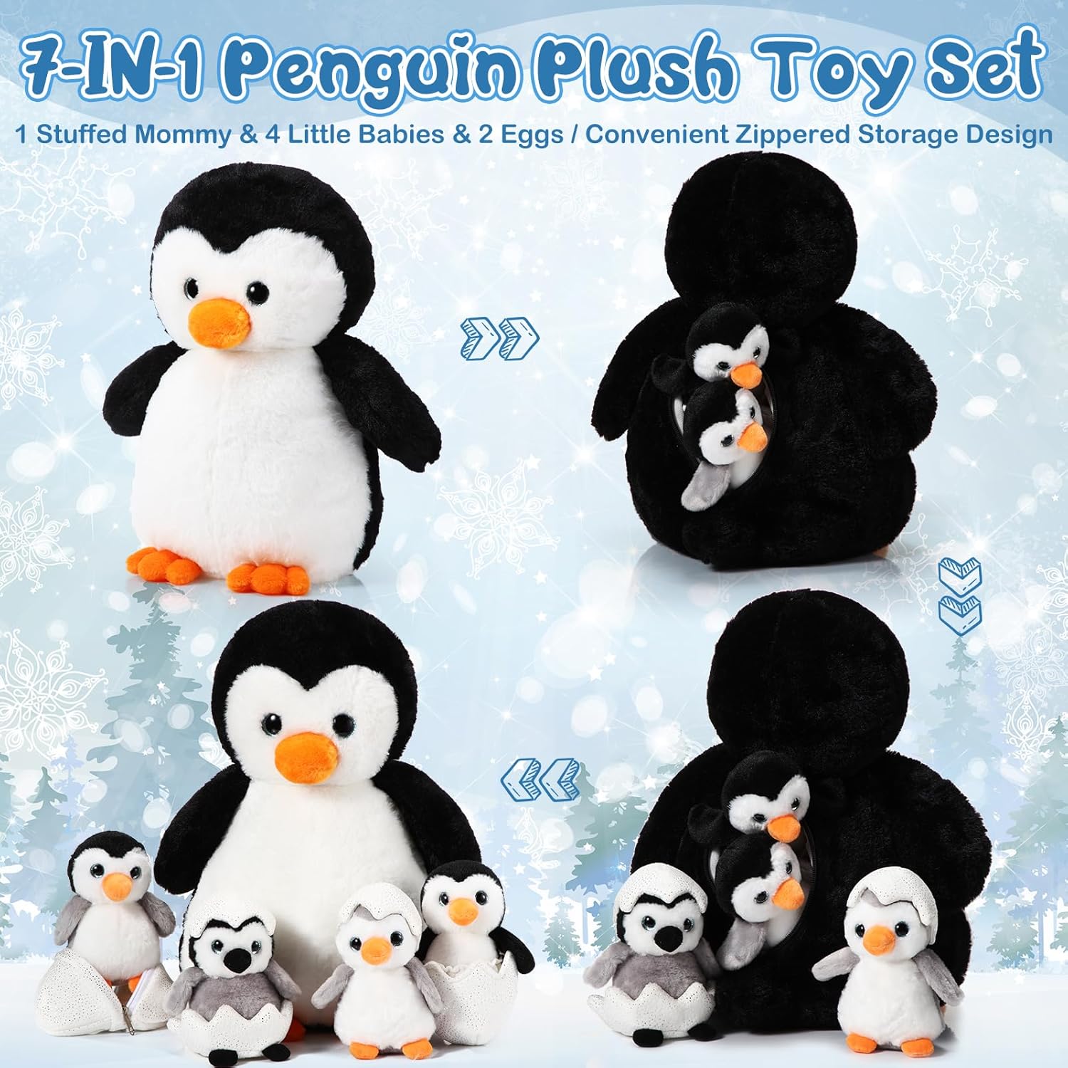 Aoriher 7 Pcs Penguin Plush Set with Mommy and Babies 1