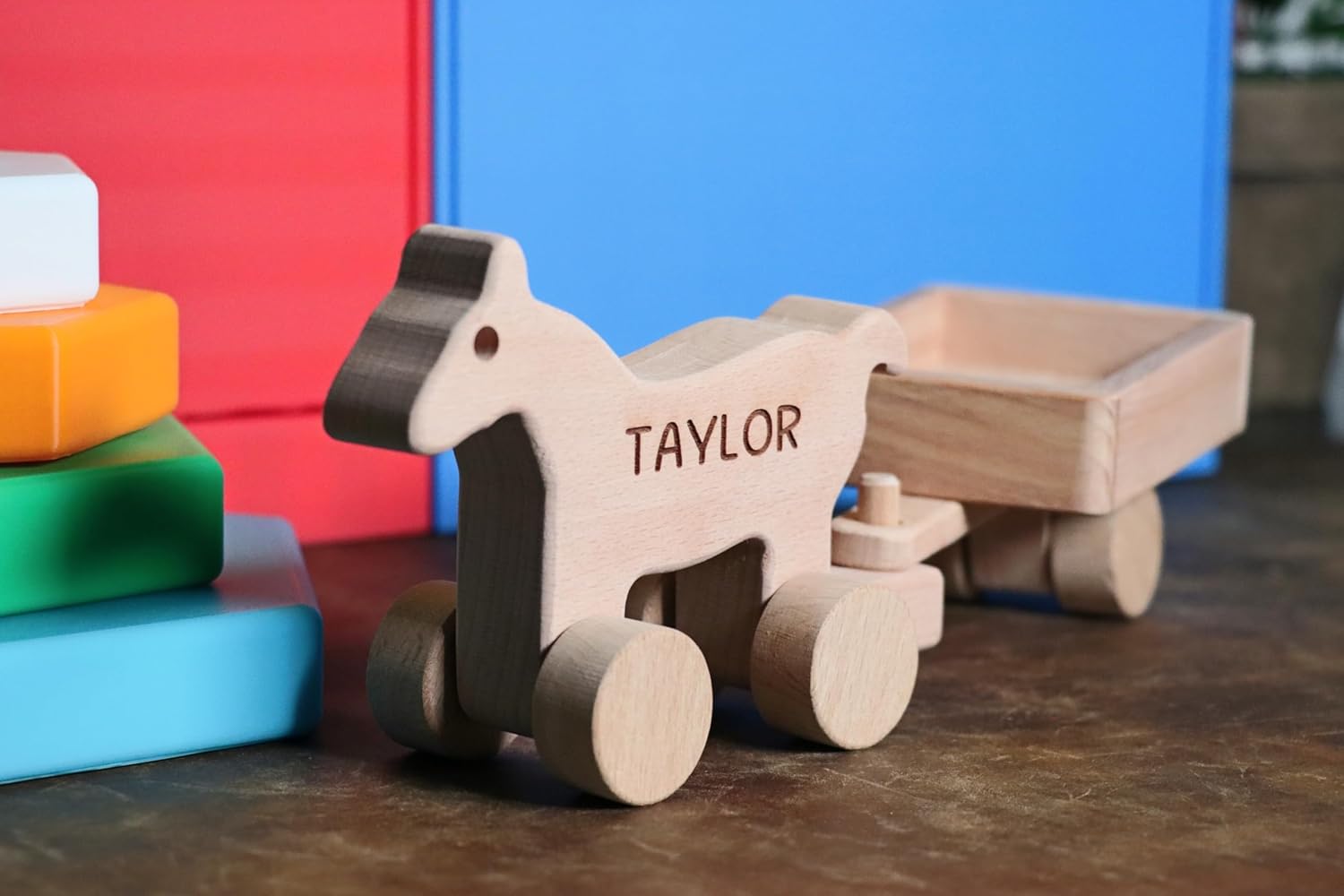 Personalized Wooden Tractor Push Toy for Baby Shower or Christmas