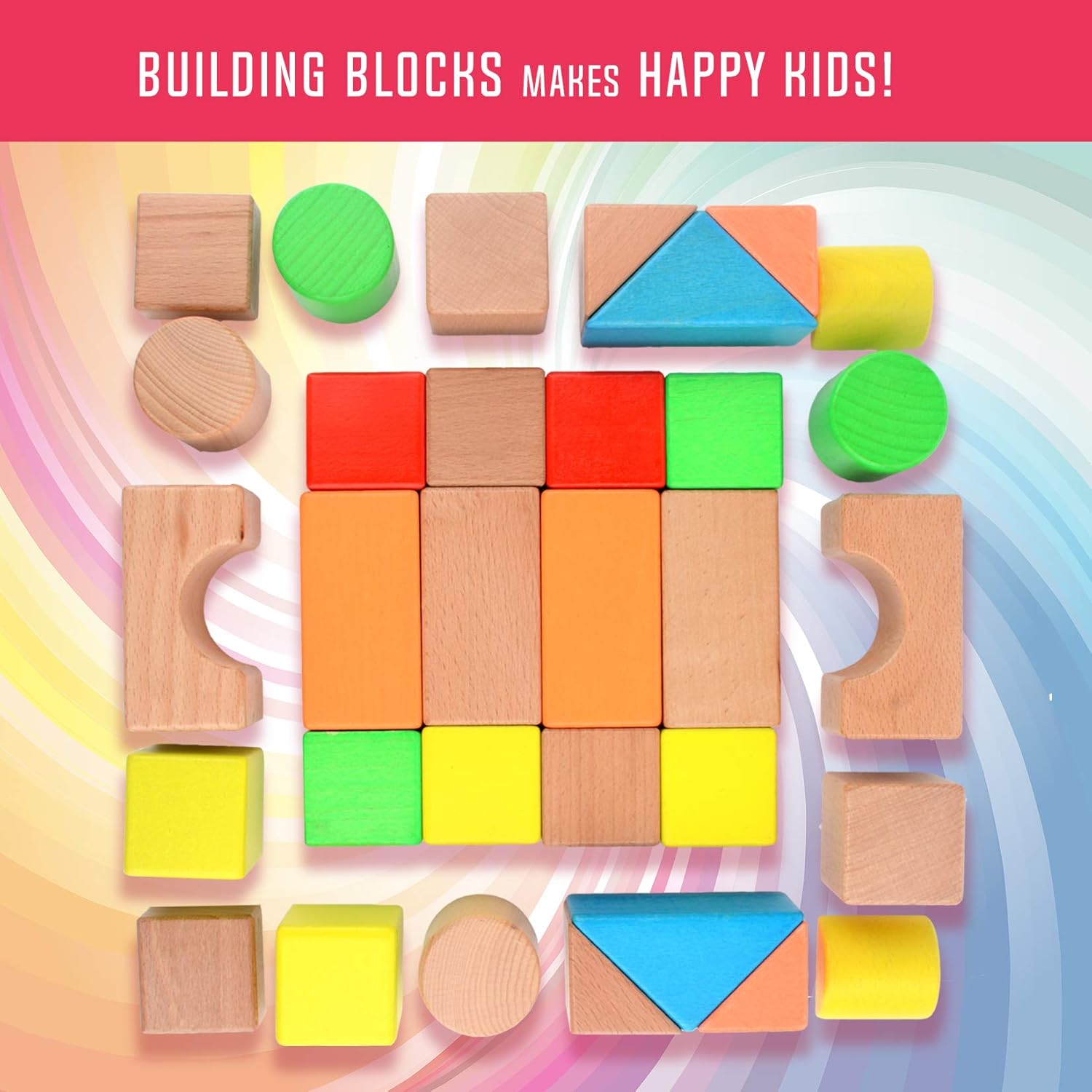 Migargle 32-Pc Wooden Stacking Blocks Set for Toddlers