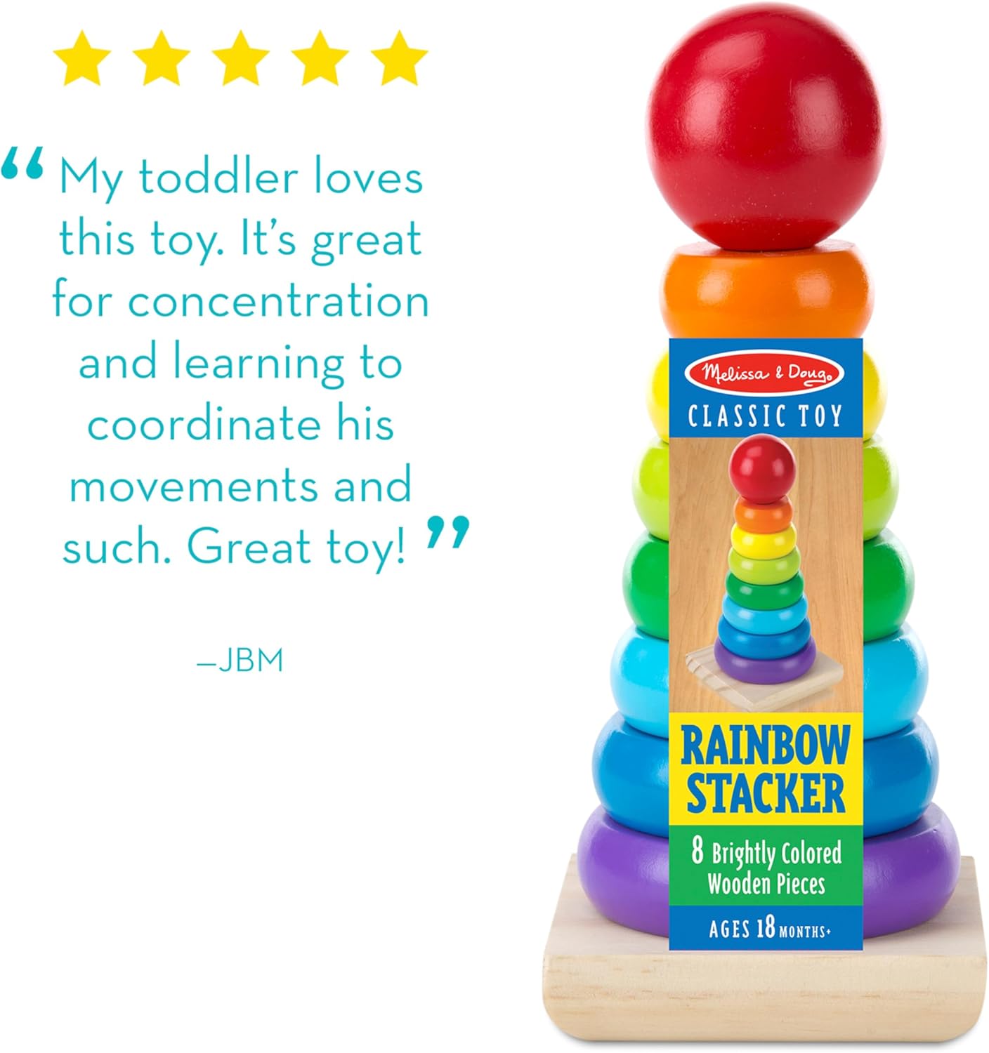 Melissa Doug Rainbow Stacker Wooden Rings Toy