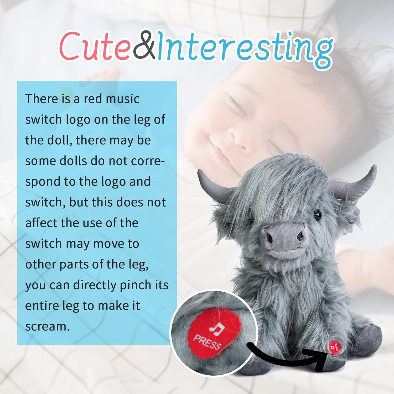 Tonpect Highland Cow Stuffed Animal with Mooing Sound 10 Inch Cuddly Farm Toy