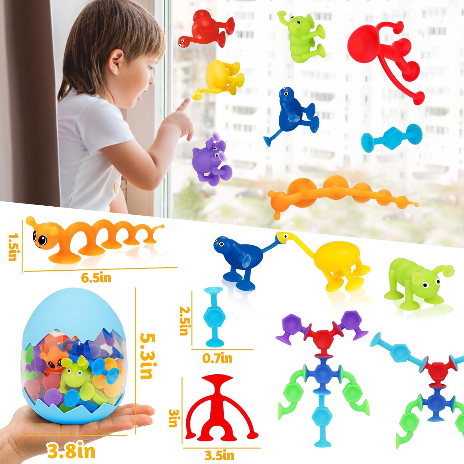 32 PCS Suction Cup Bath Toys for Kids 2 Years