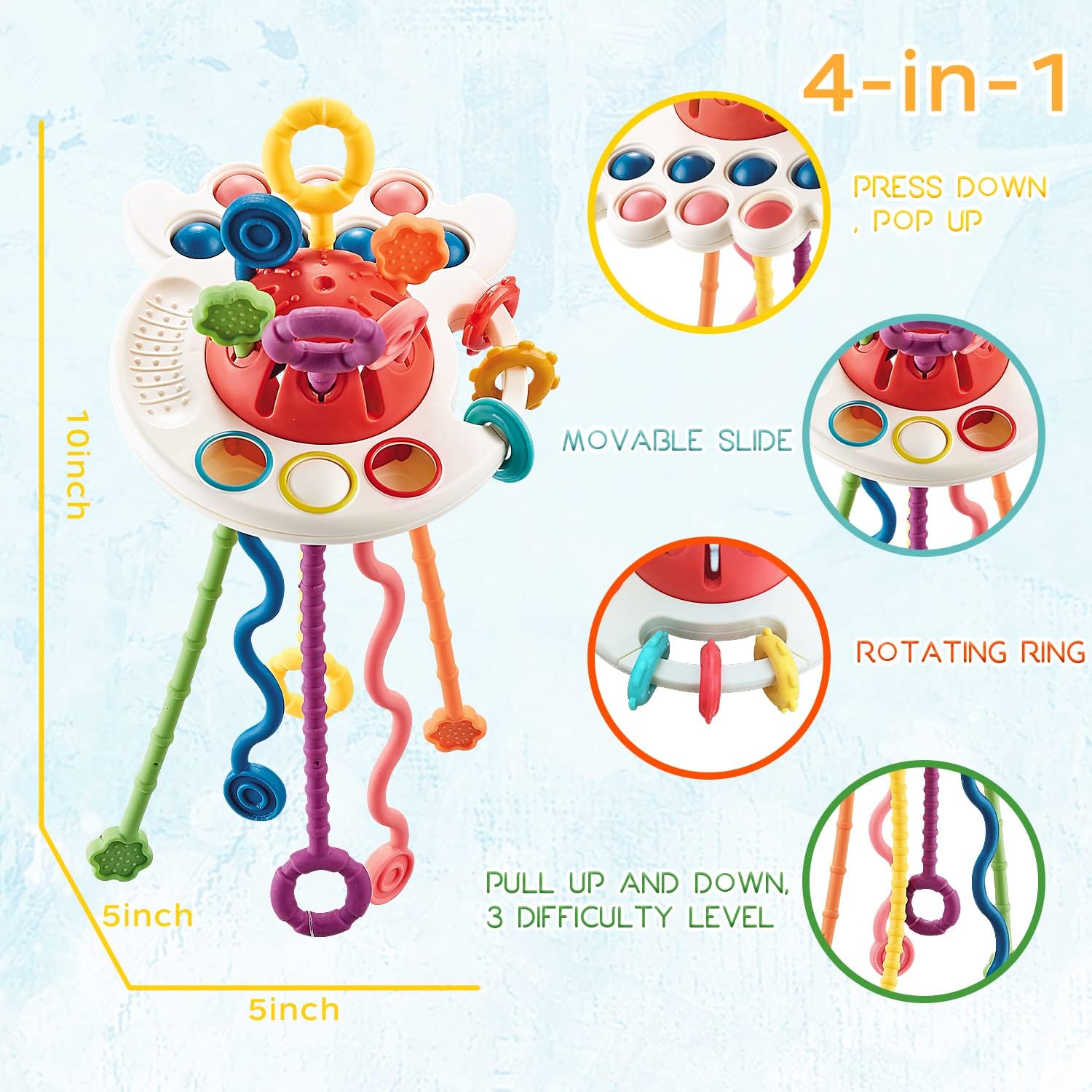 Oueyes Montessori Pull String Toy for 6-18 Months Babies