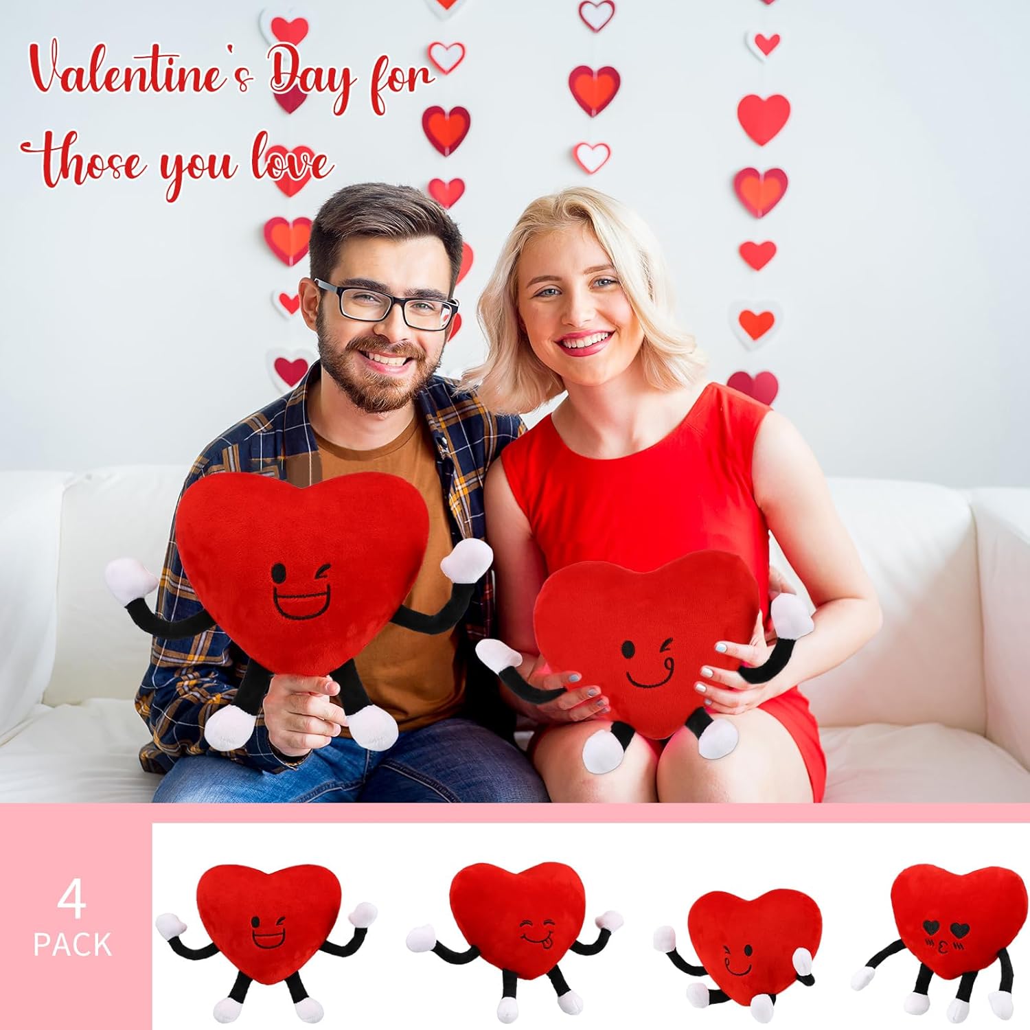 Syhood 4 Pcs Heart Plush Toys for Valentines Day Gifts