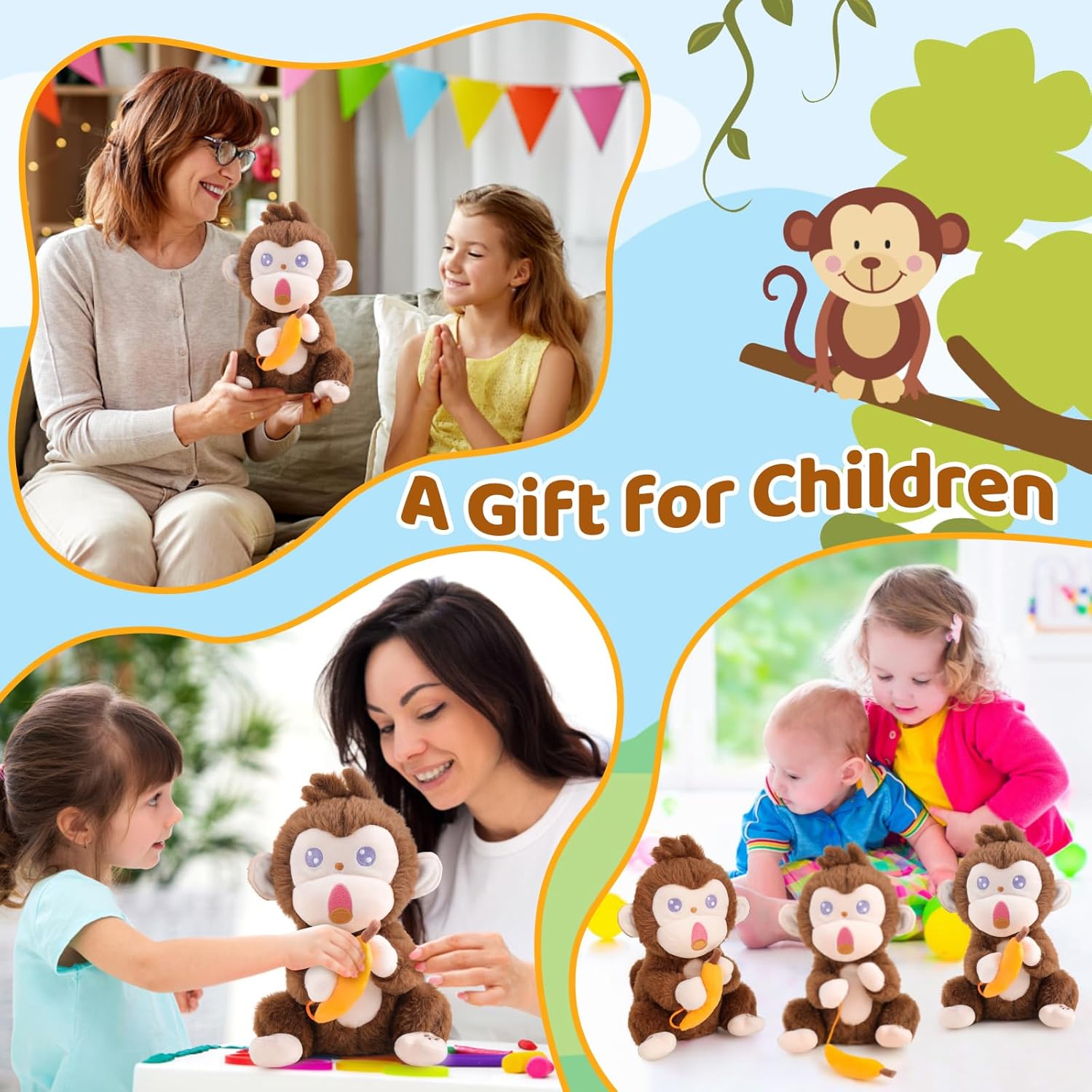 Emoin Interactive Monkey Plush Toy with Banana