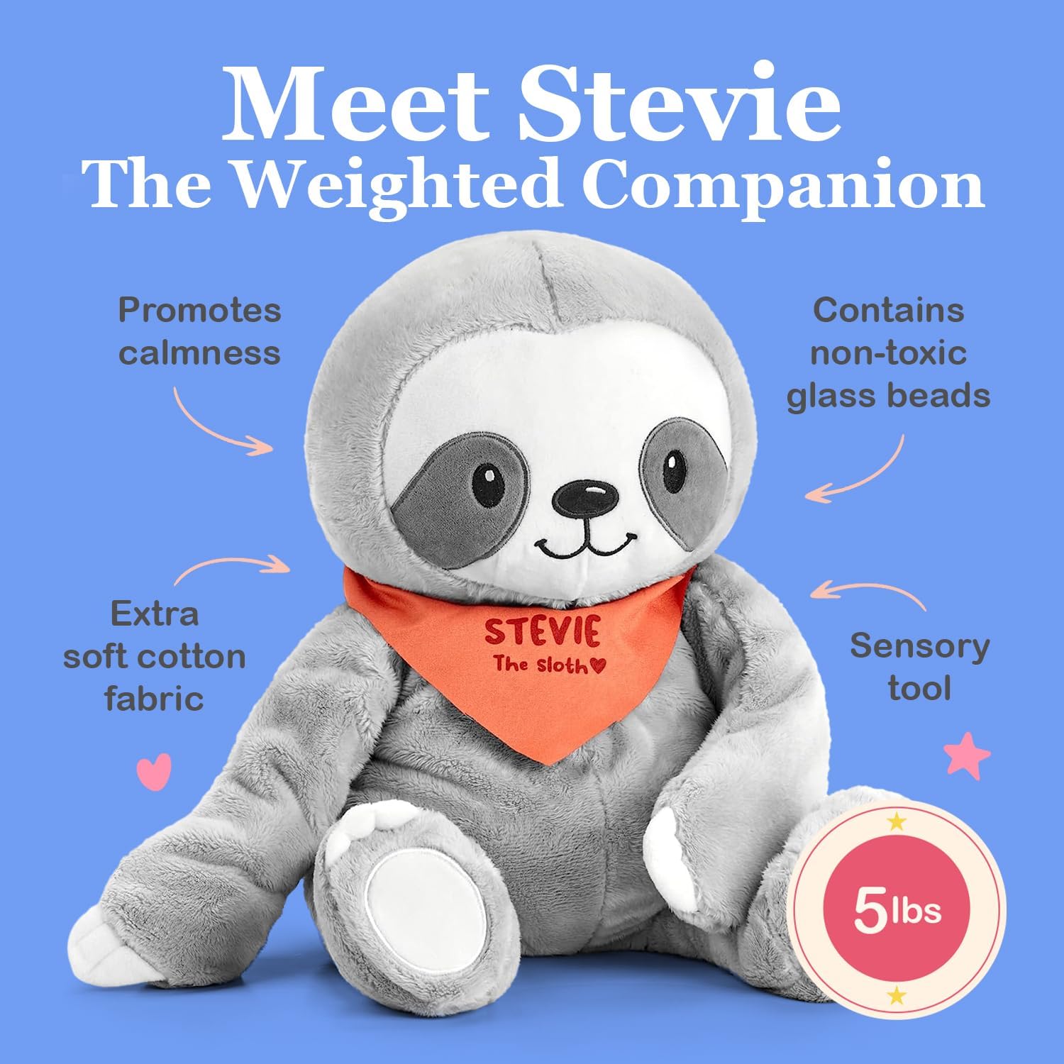 Lillys Love Weighted Stuffed Animal - Stevie The Sloth 5lb