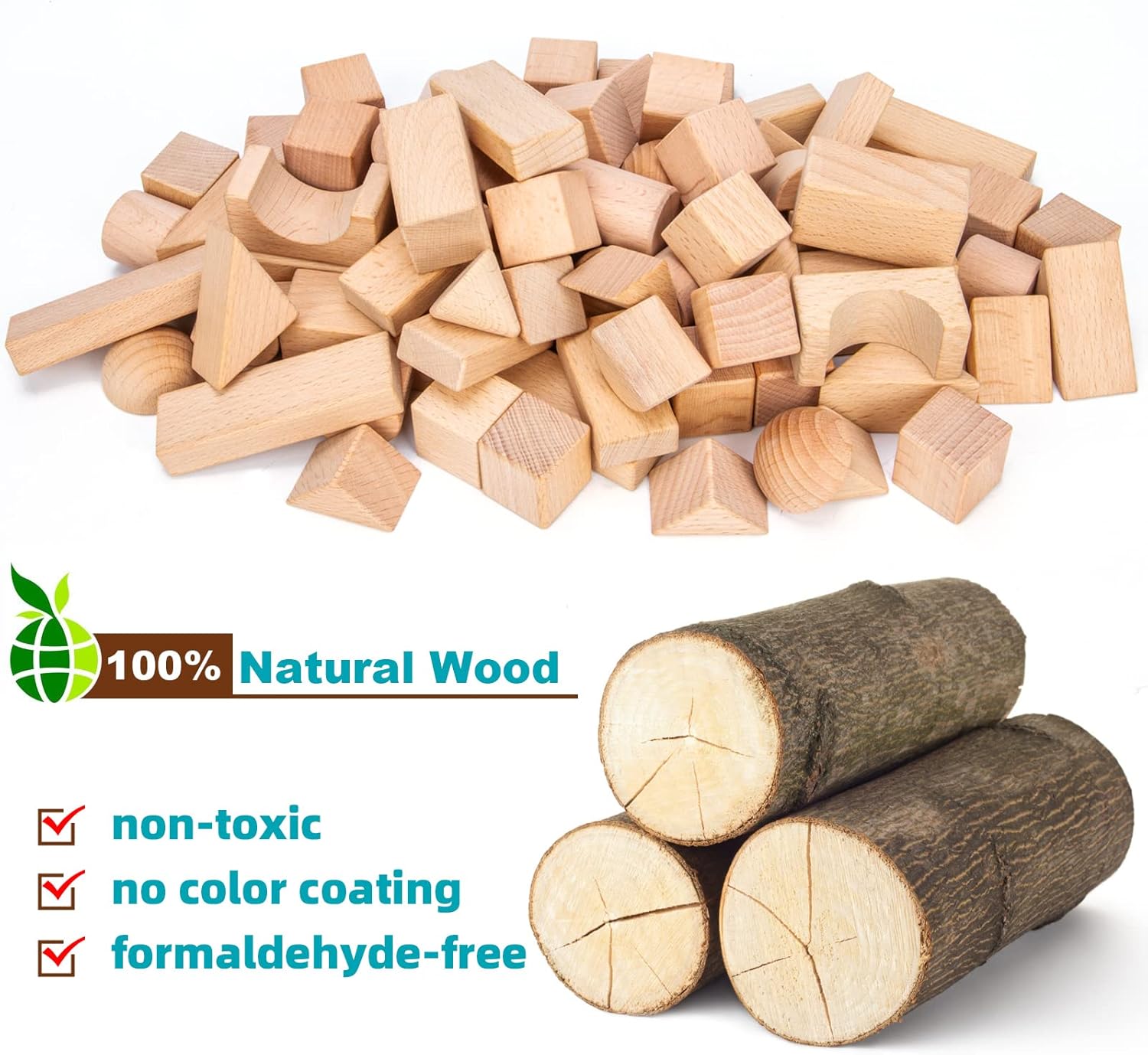 Timfuis 80 PCS Wooden Stacking Blocks Set