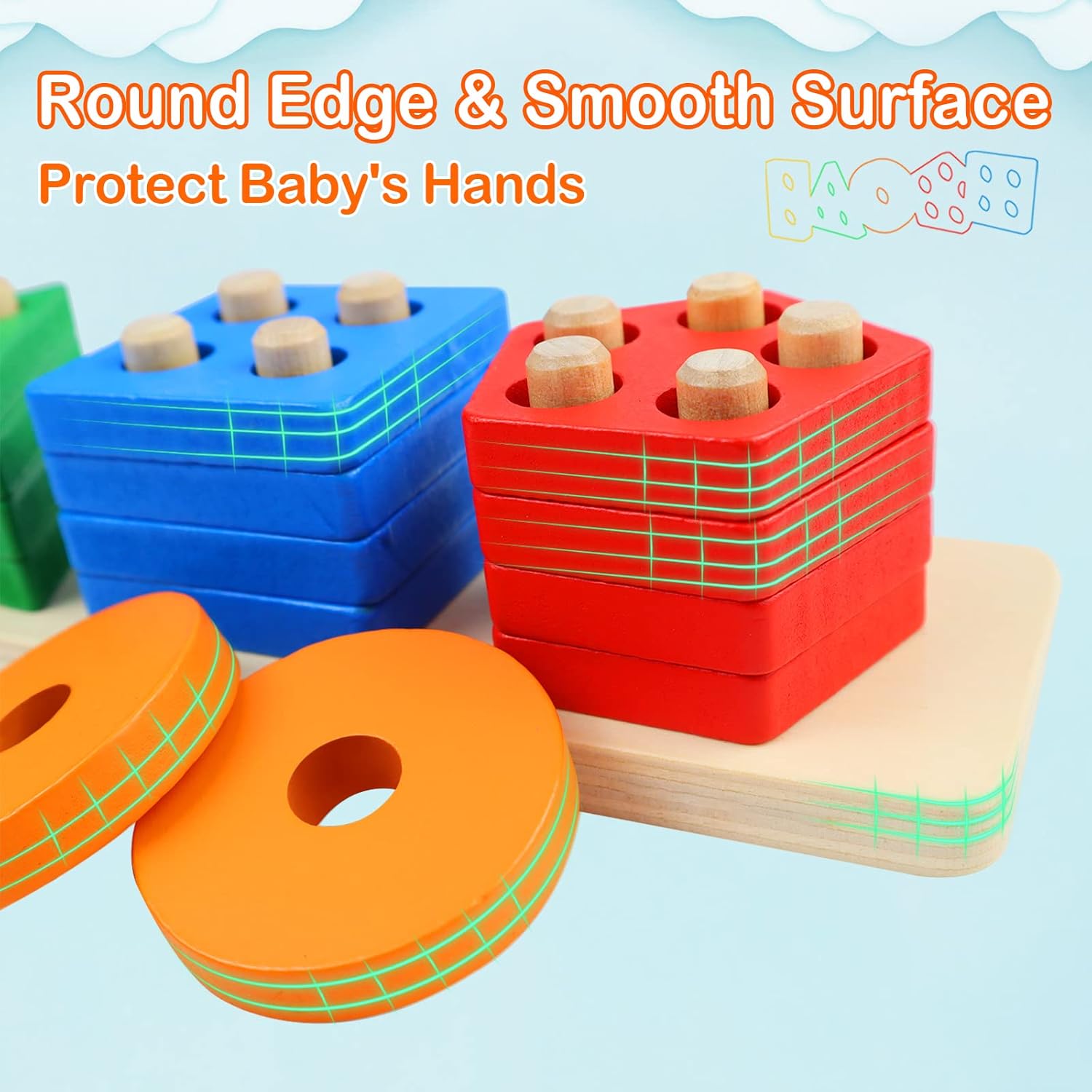 PEBIRA Montessori Wooden Sorting Stacking Toy Set