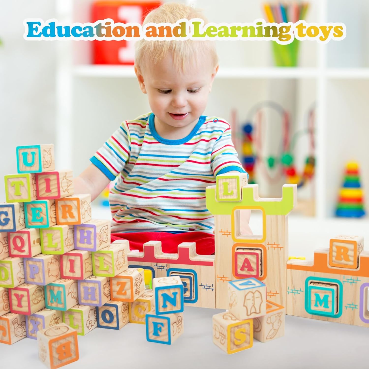 GIRAVO Wooden Blocks for Toddlers 2-3 Learning Set