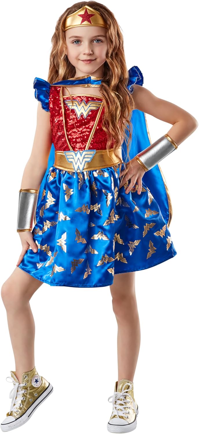 Rubies Girls Wonder Woman Costume Dress with Cape and Tiara