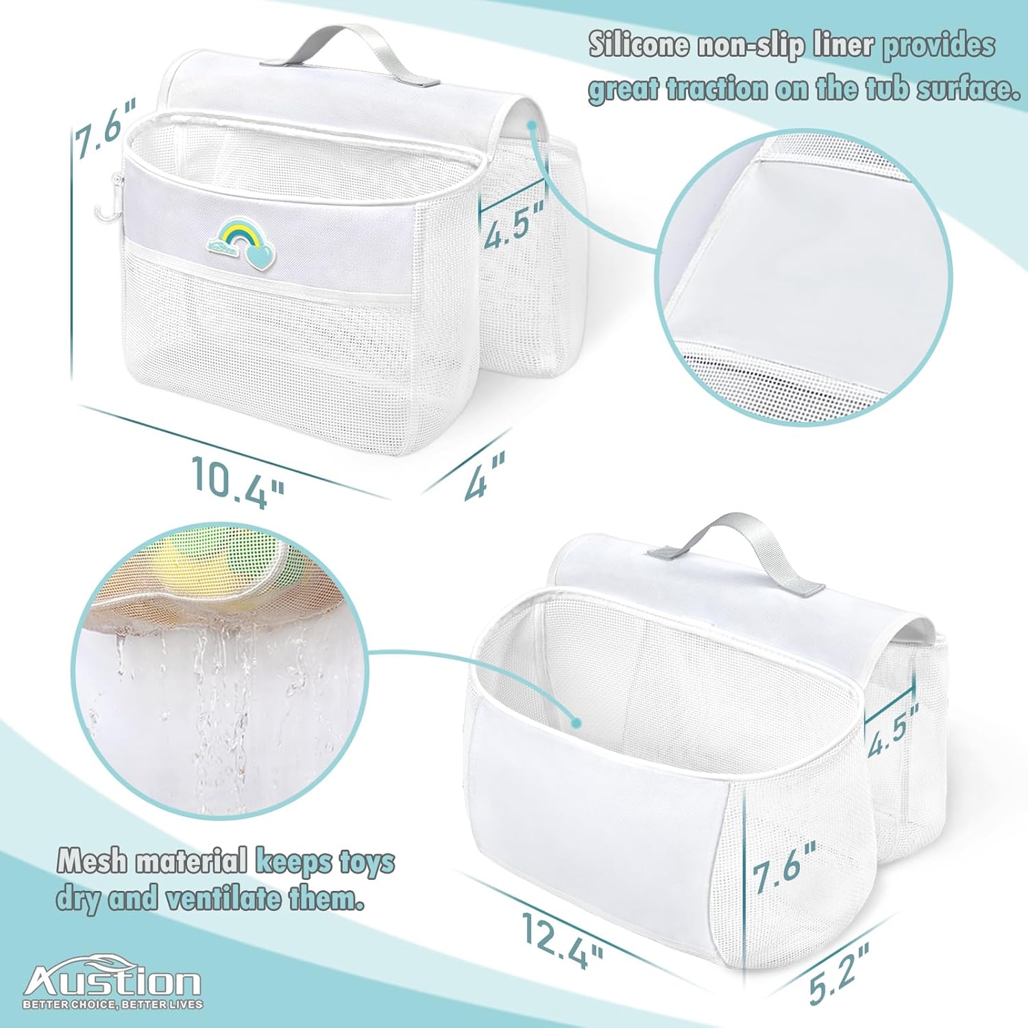 Austion Saddle Shape 2 Compartment Bath Toy Organizer