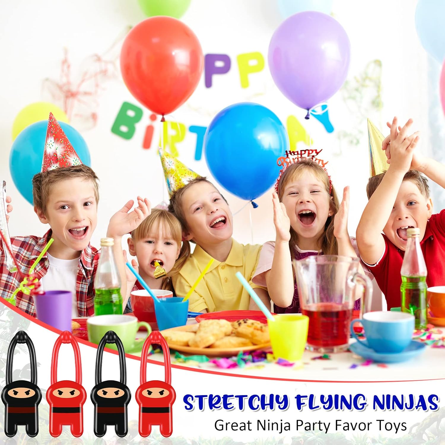 Skylety 24 Pack Stretchy Flying Ninja Toys Red Black