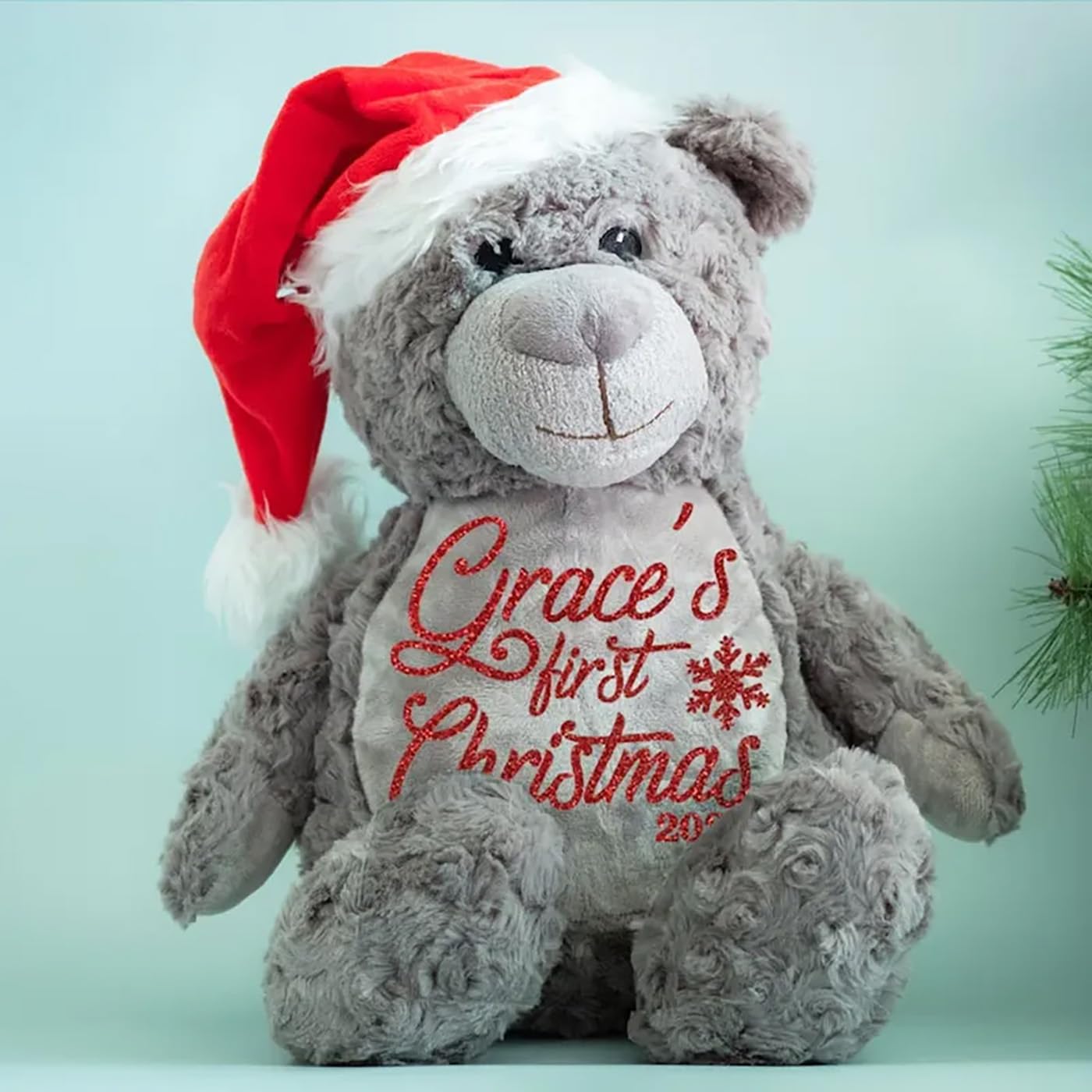 Personalized Baby Christmas Teddy Bear with Santa Hat and Reindeer Plush Toy