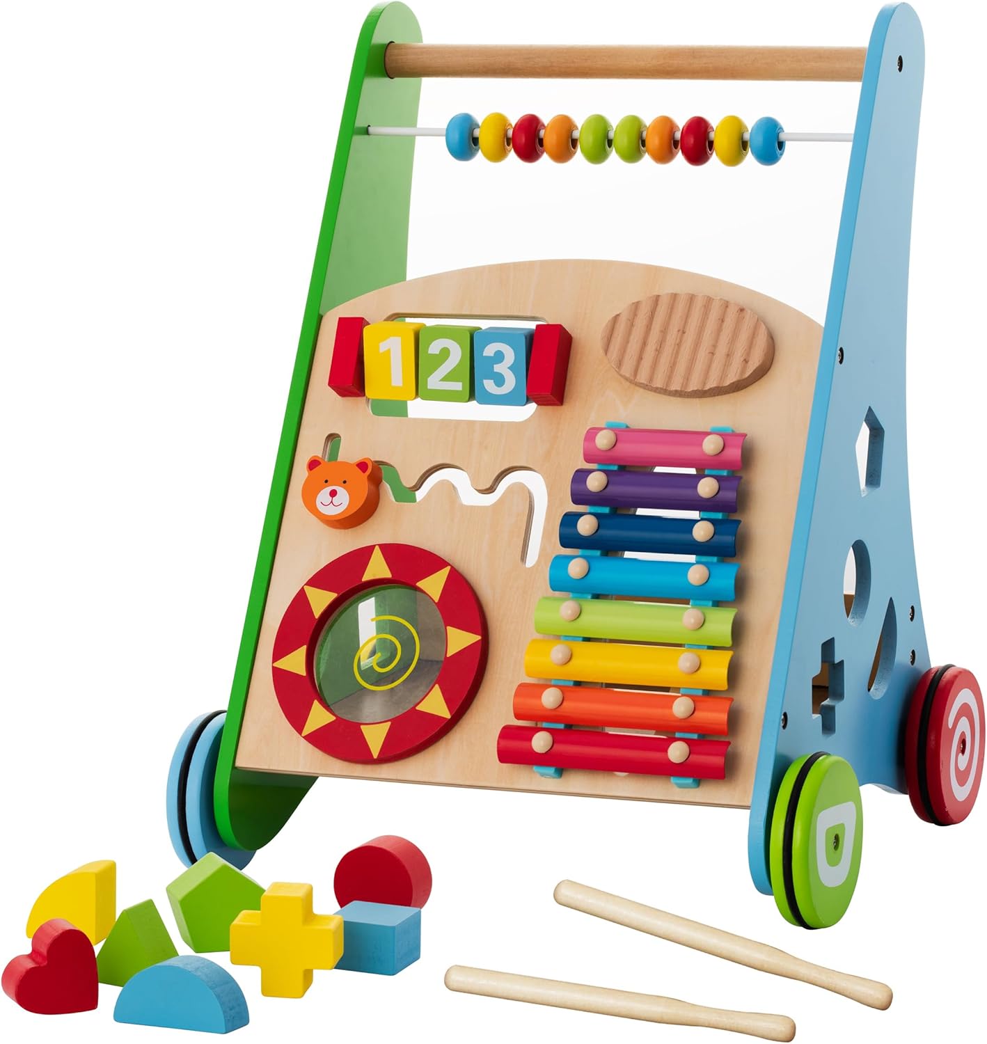KIDDERY TOYS Wooden Baby Walker with Activity Center