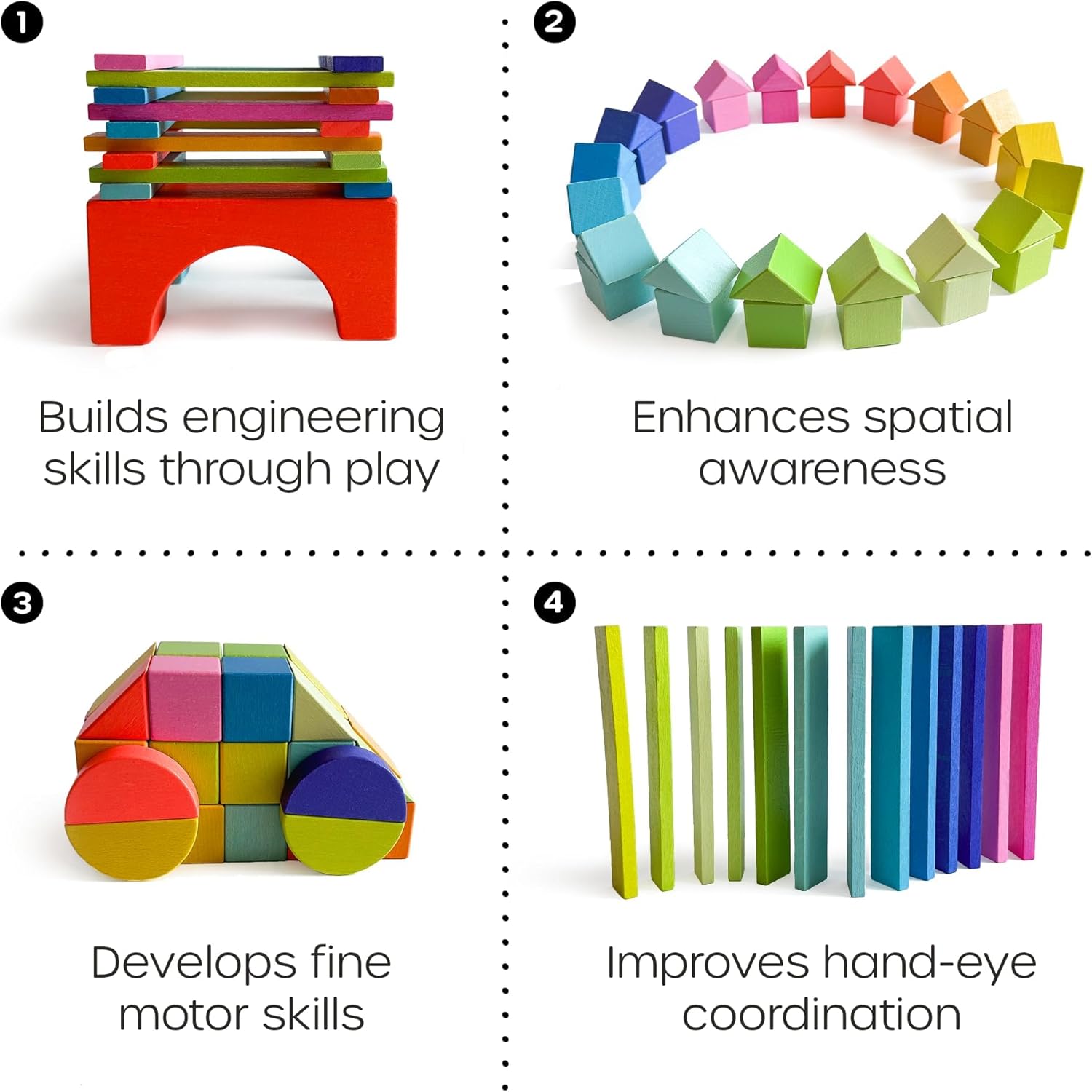 Quiggly Montessori Rainbow Building Blocks 68-Piece Set