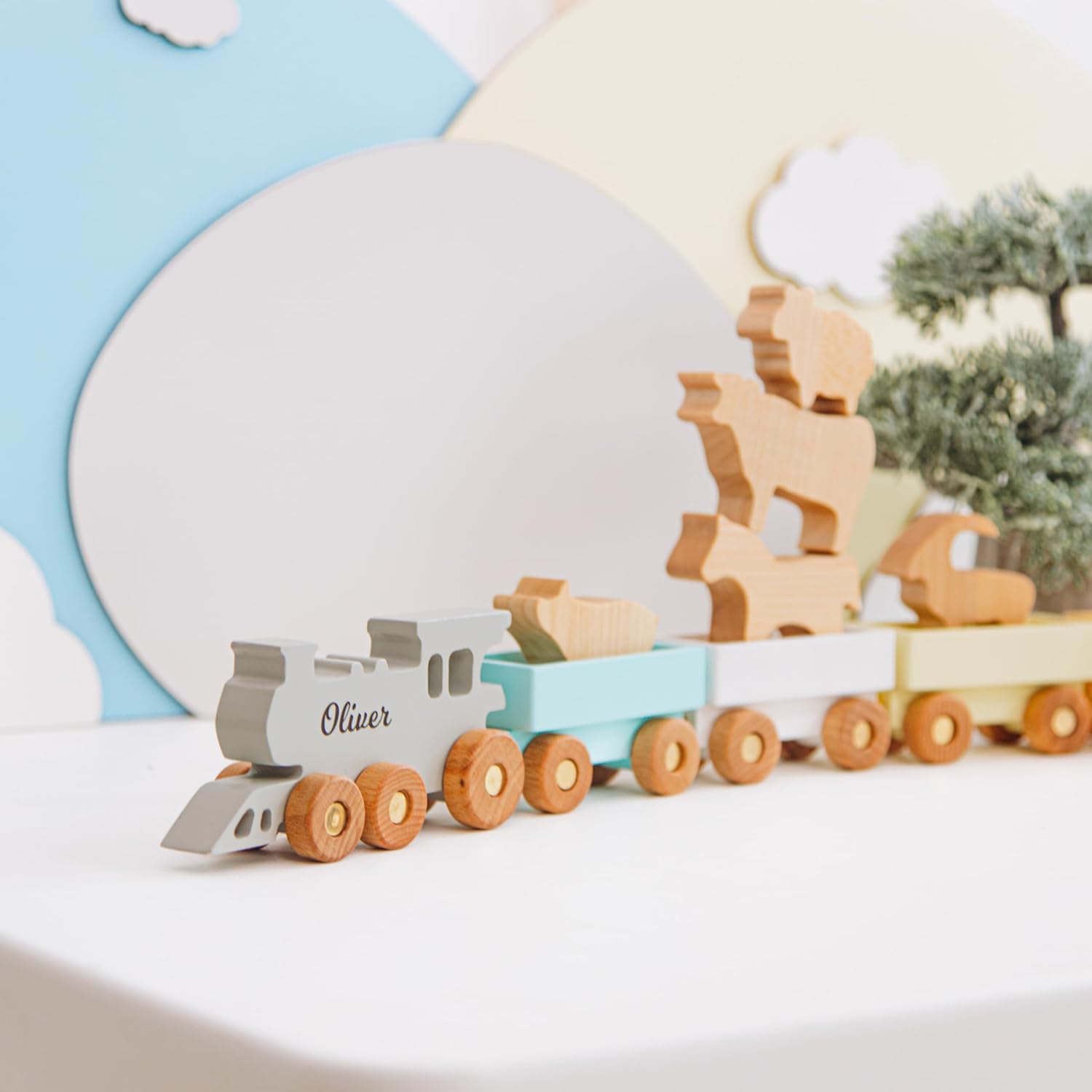 Personalized Freight Train Toy With Animals for Kids