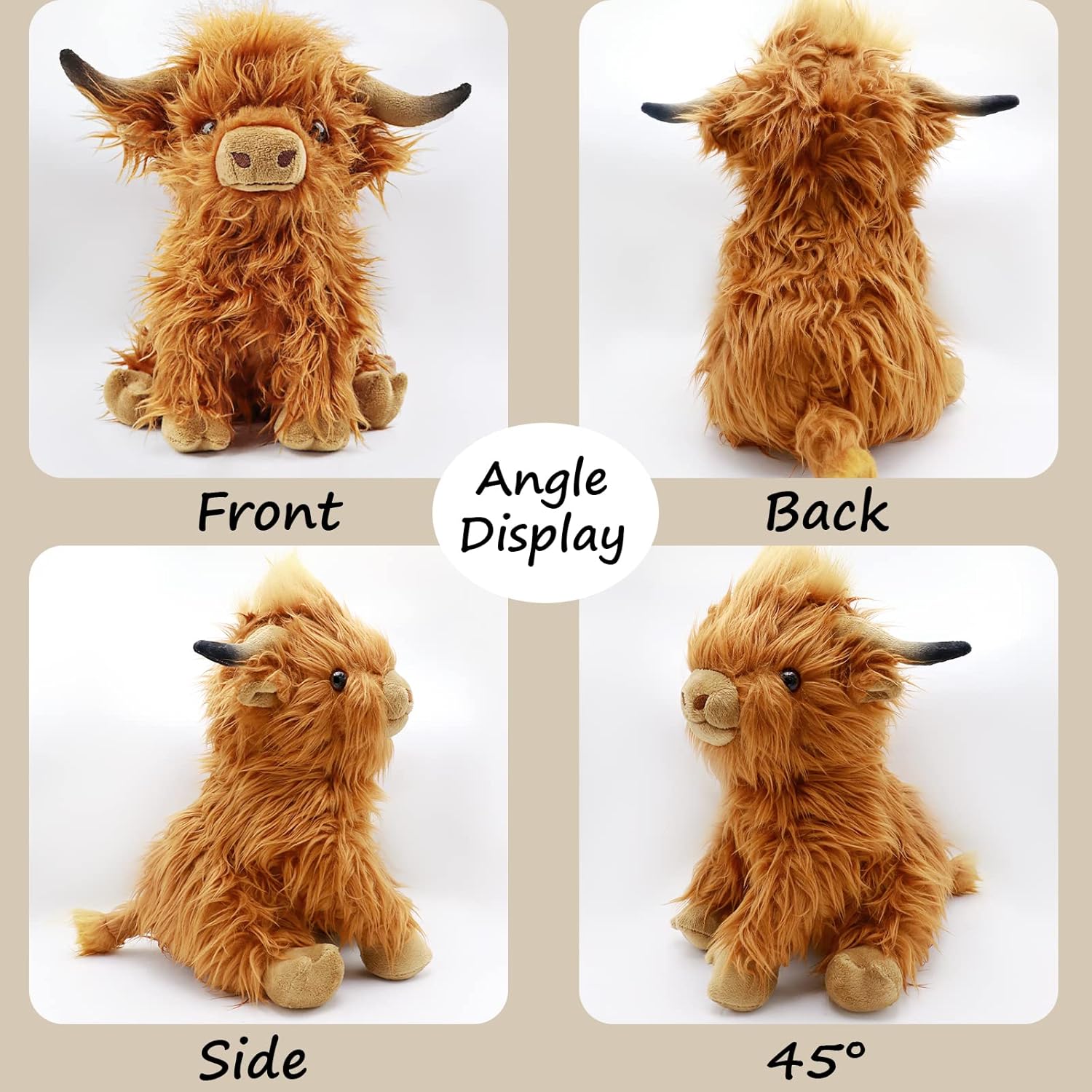 Gluutoyashop Scottish Highland Cow Plush Toy Brown 11 in