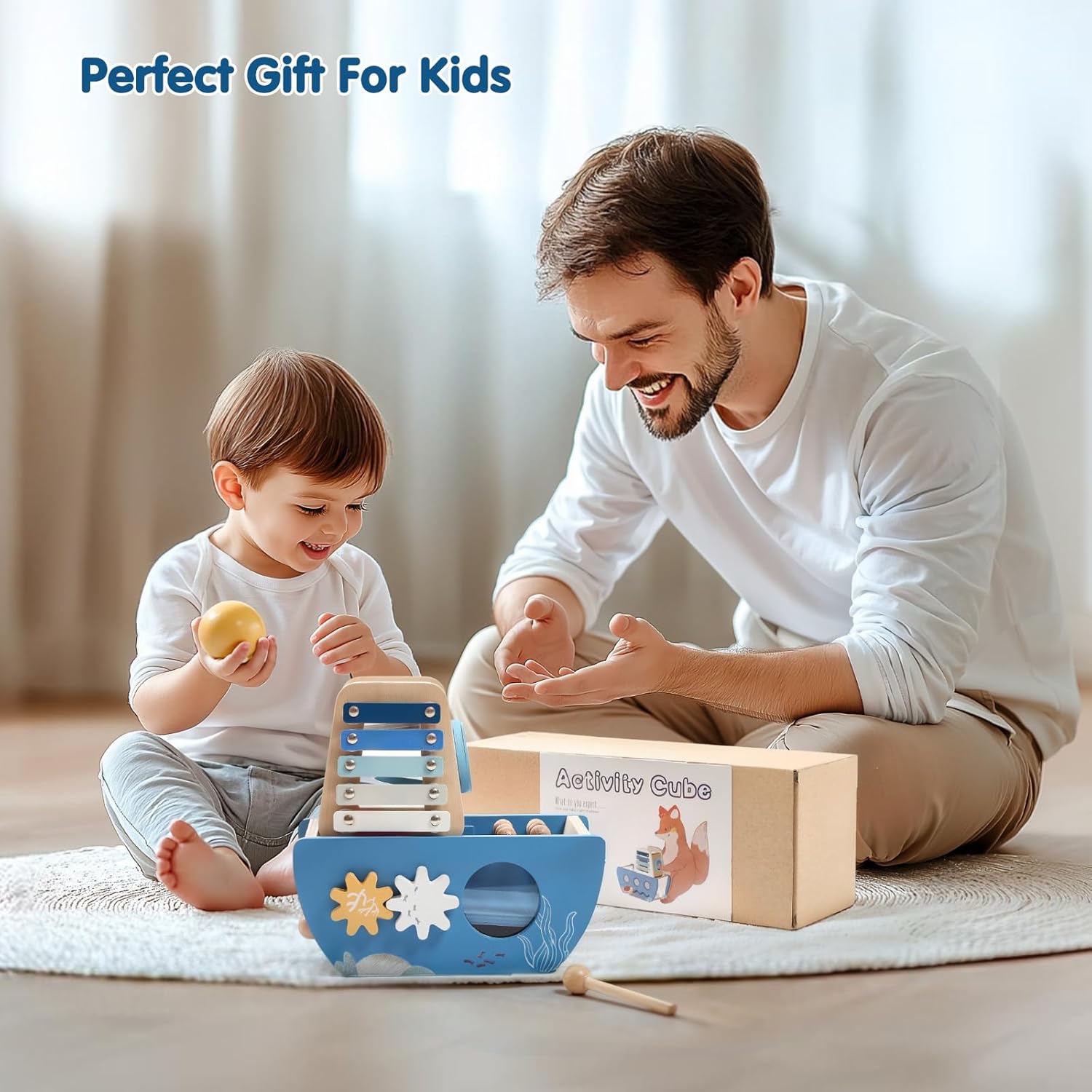 Promise Babe 5-in-1 Wooden Activity Cube - Ocean Theme
