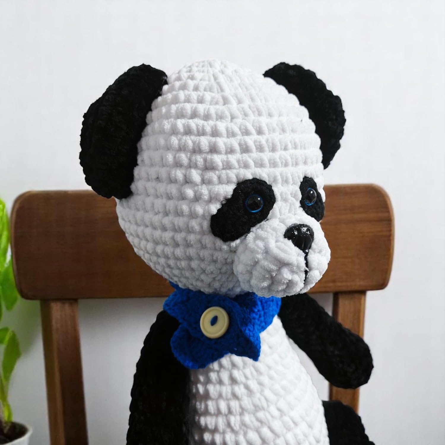Handmade Crochet Panda Bear with Blue Scarf