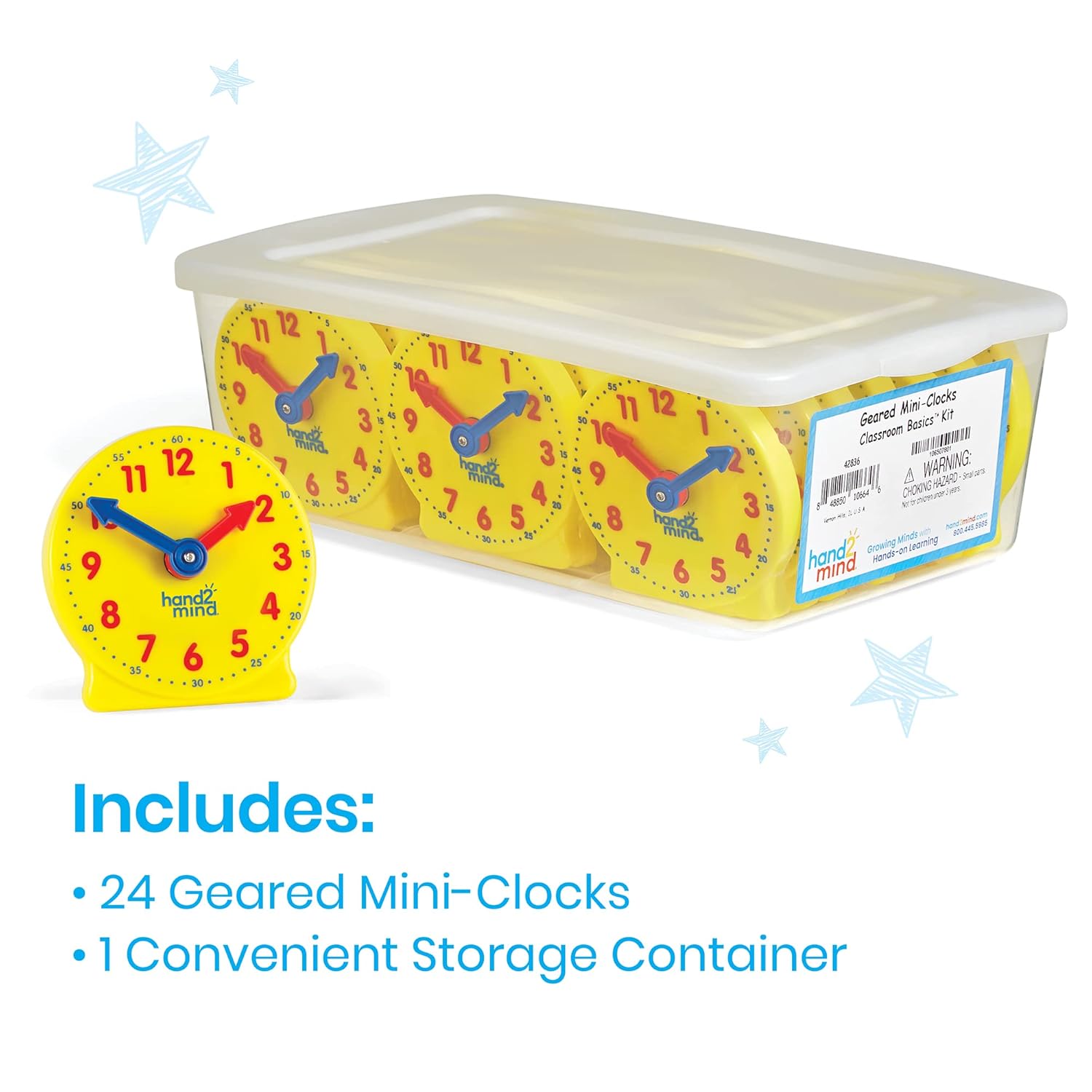 hand2mind Mini Geared Clock Set of 24 for Kids